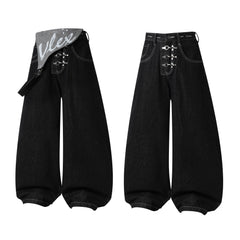 CapCabin Hardware Strap Wide-Leg Jeans