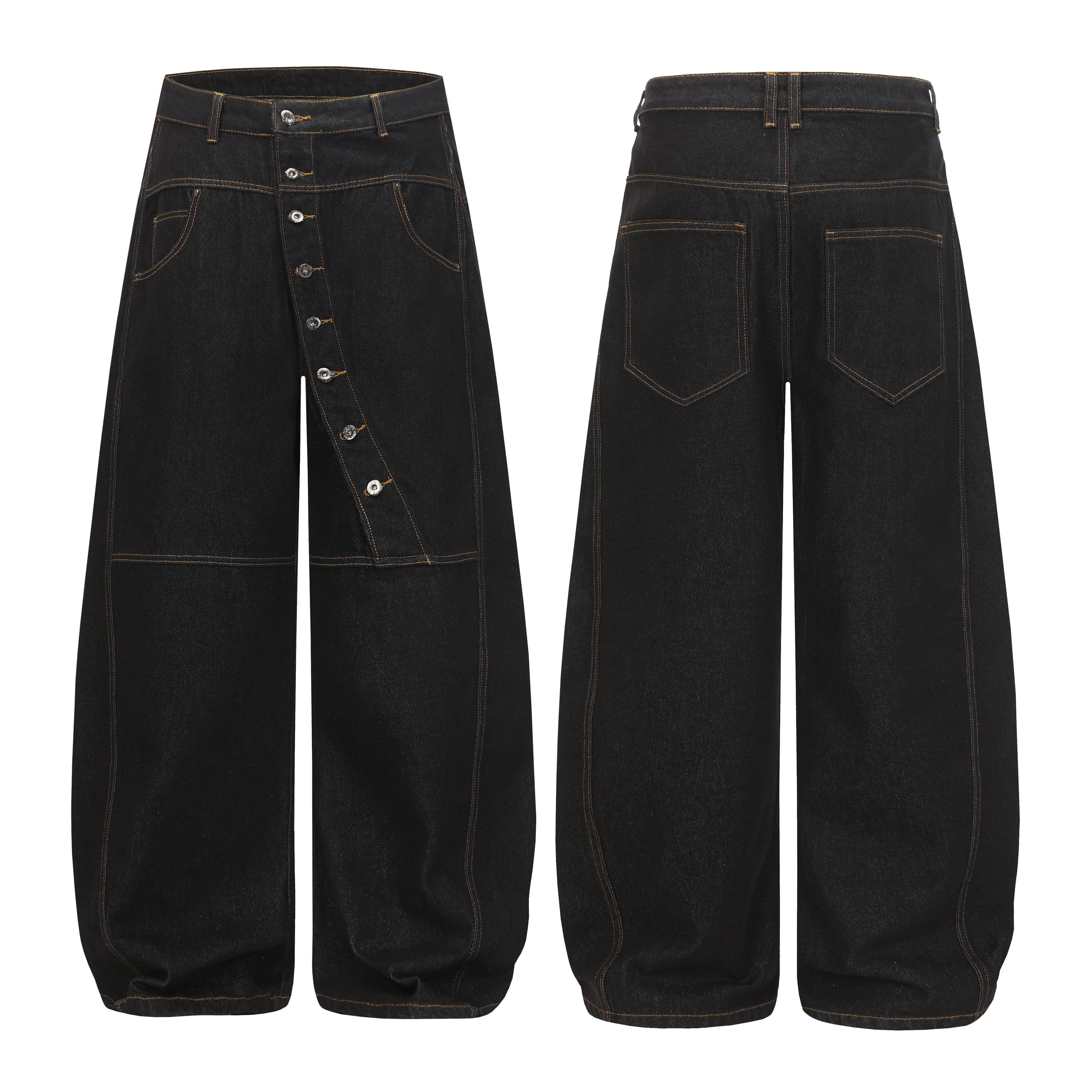 CapCabin Asymmetric Button Wide-Leg Denim Pants