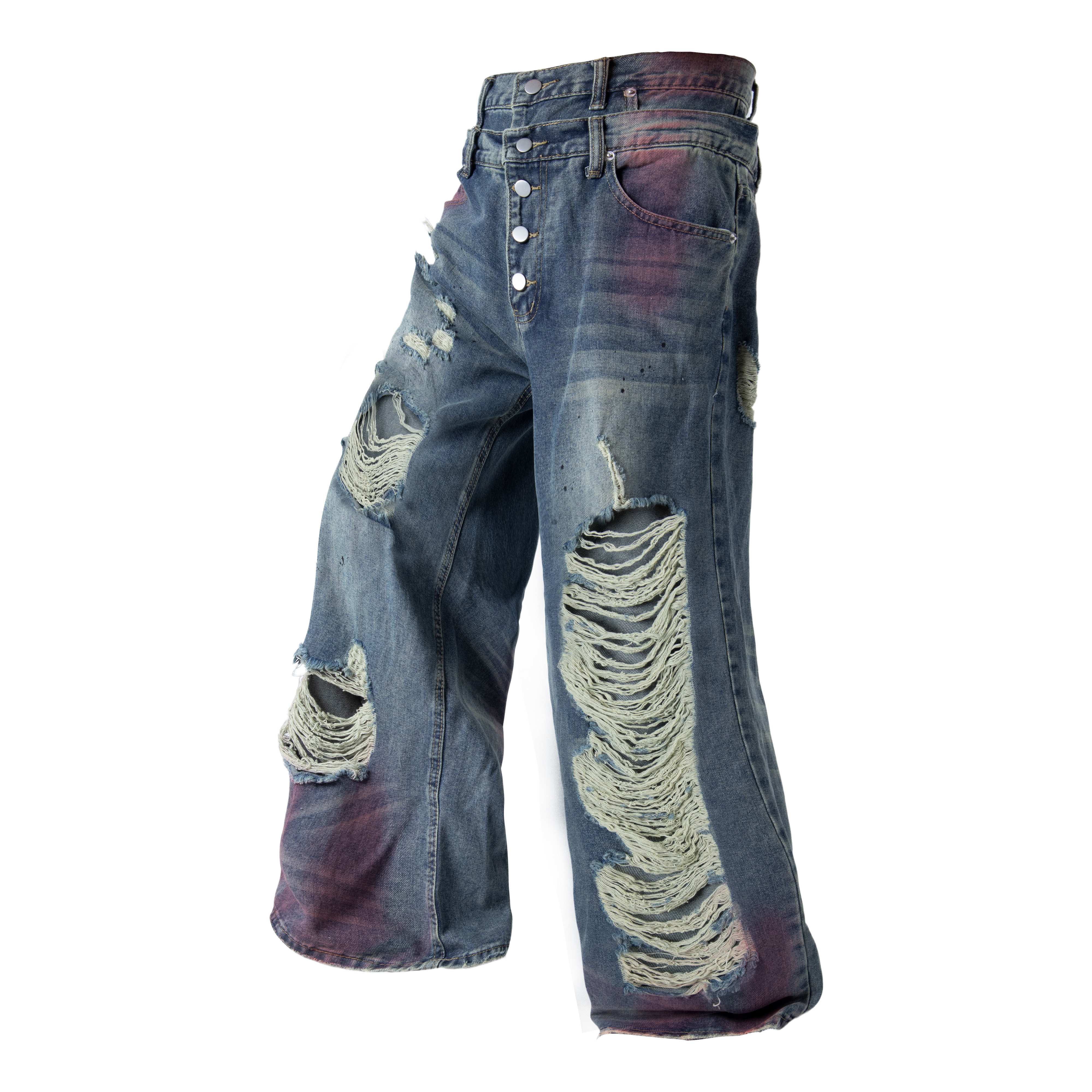CapCabin Distressed Washed Wide-Leg Jeans