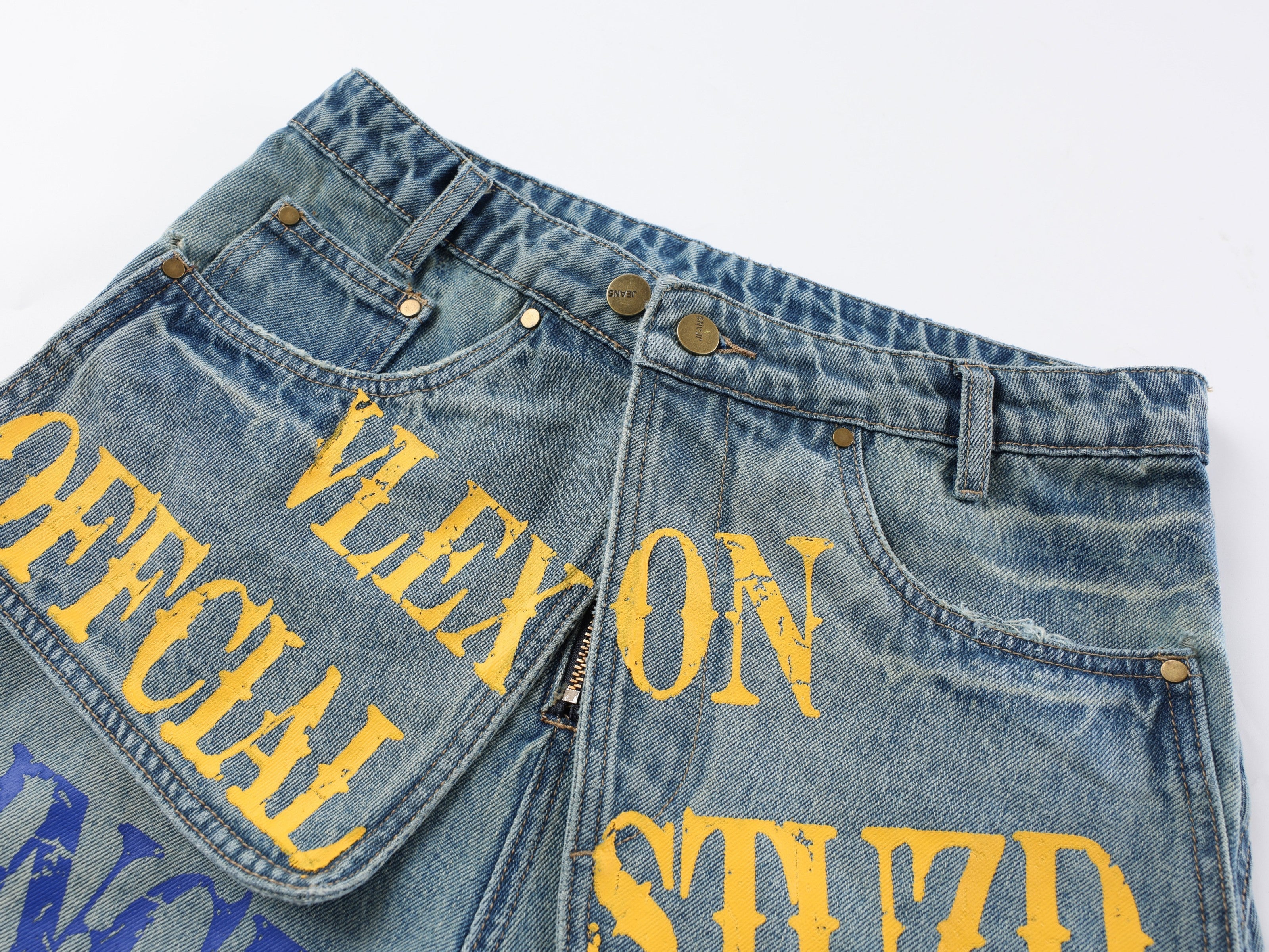 CapCabin Graphic Wide-Leg Denim Pants