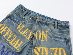 CapCabin Graphic Wide-Leg Denim Pants