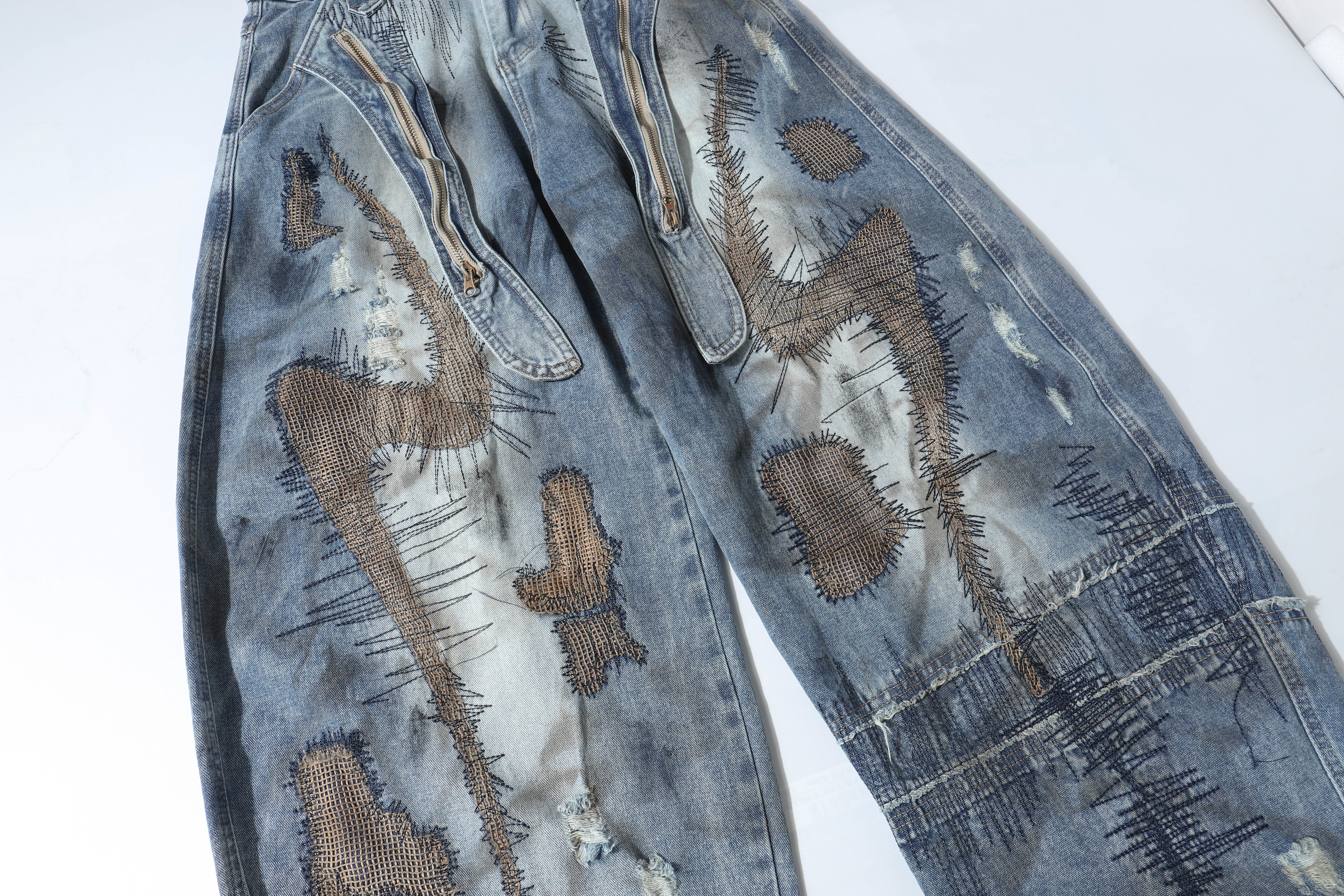 CapCabin Distressed Patchwork Denim Pants