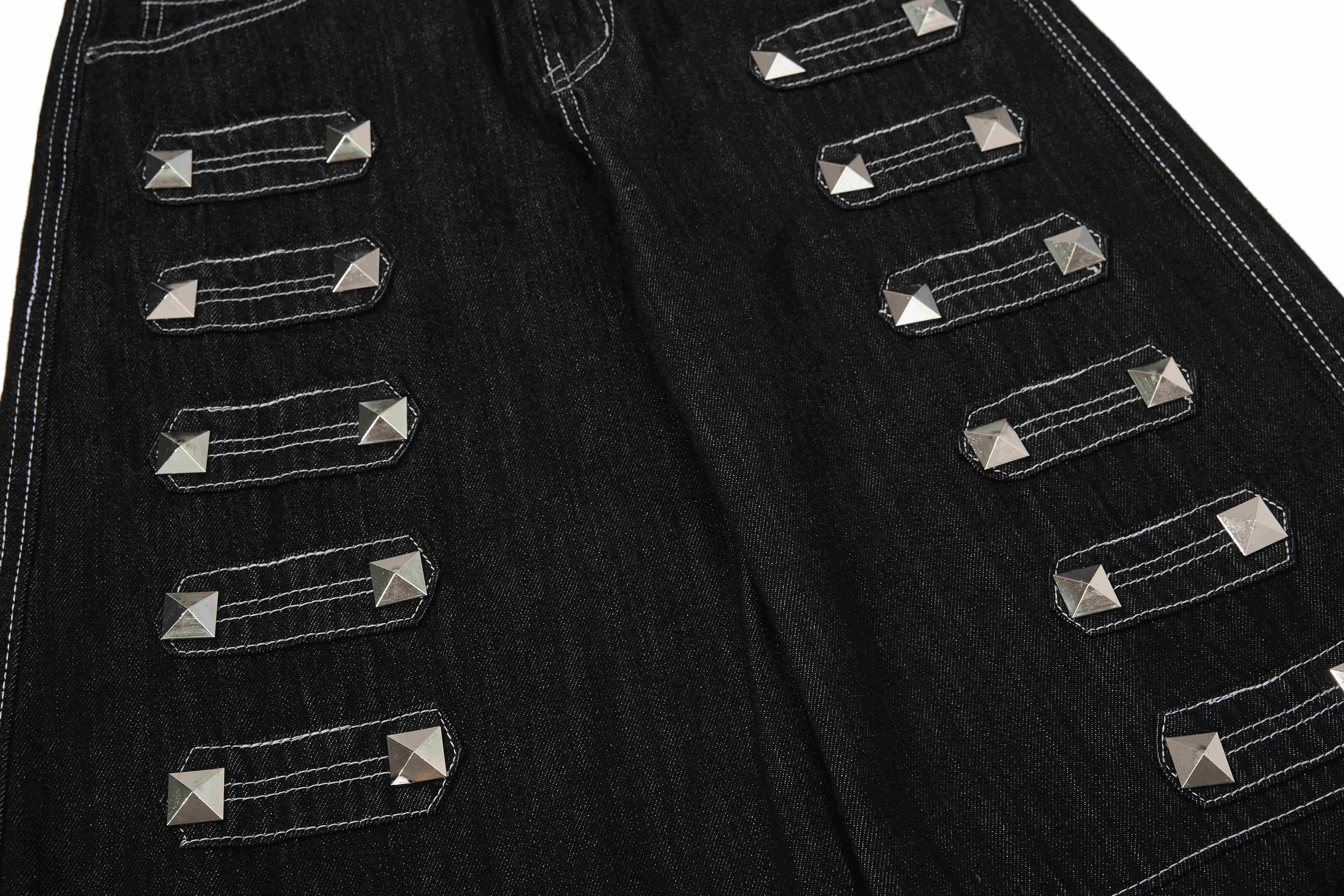 CapCabin Studded Strap Denim Pants