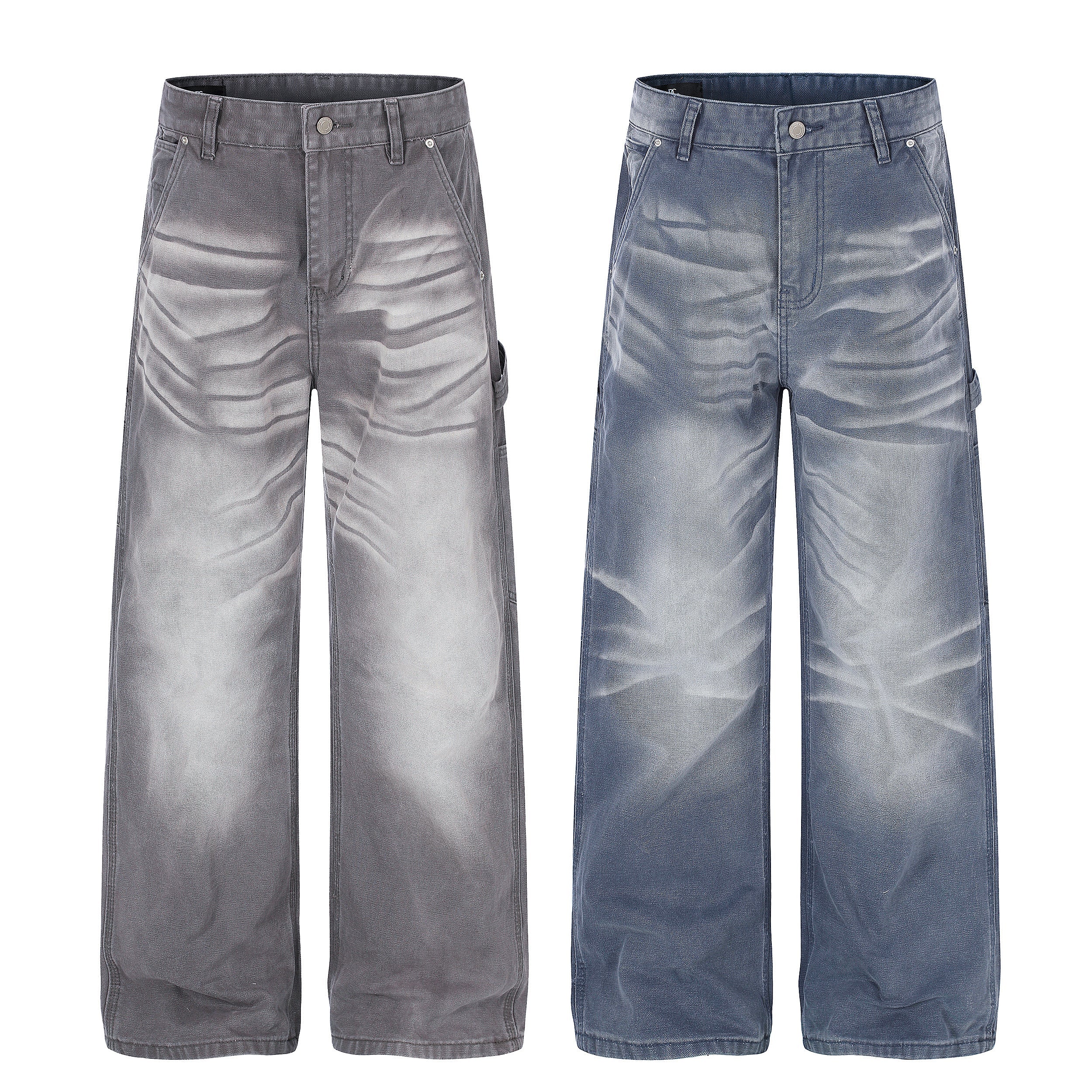 CapCabin Washed Wrinkle Effect Denim Jeans
