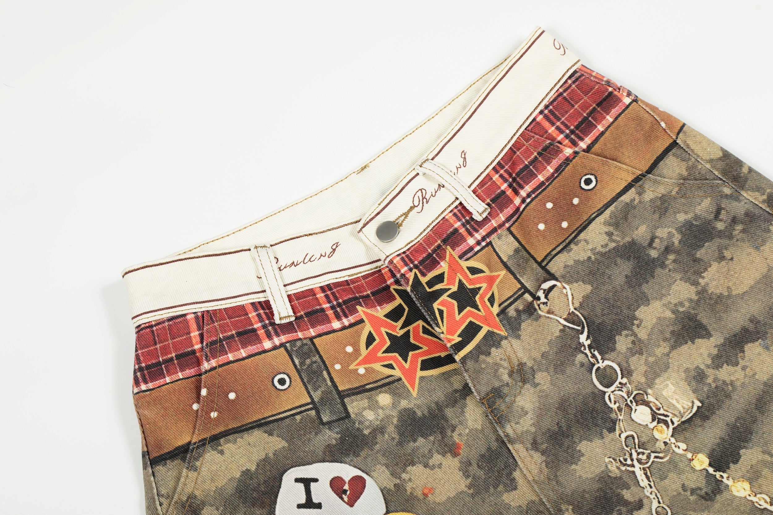 CapCabin Camo Patchwork Wide-Leg Denim Pants
