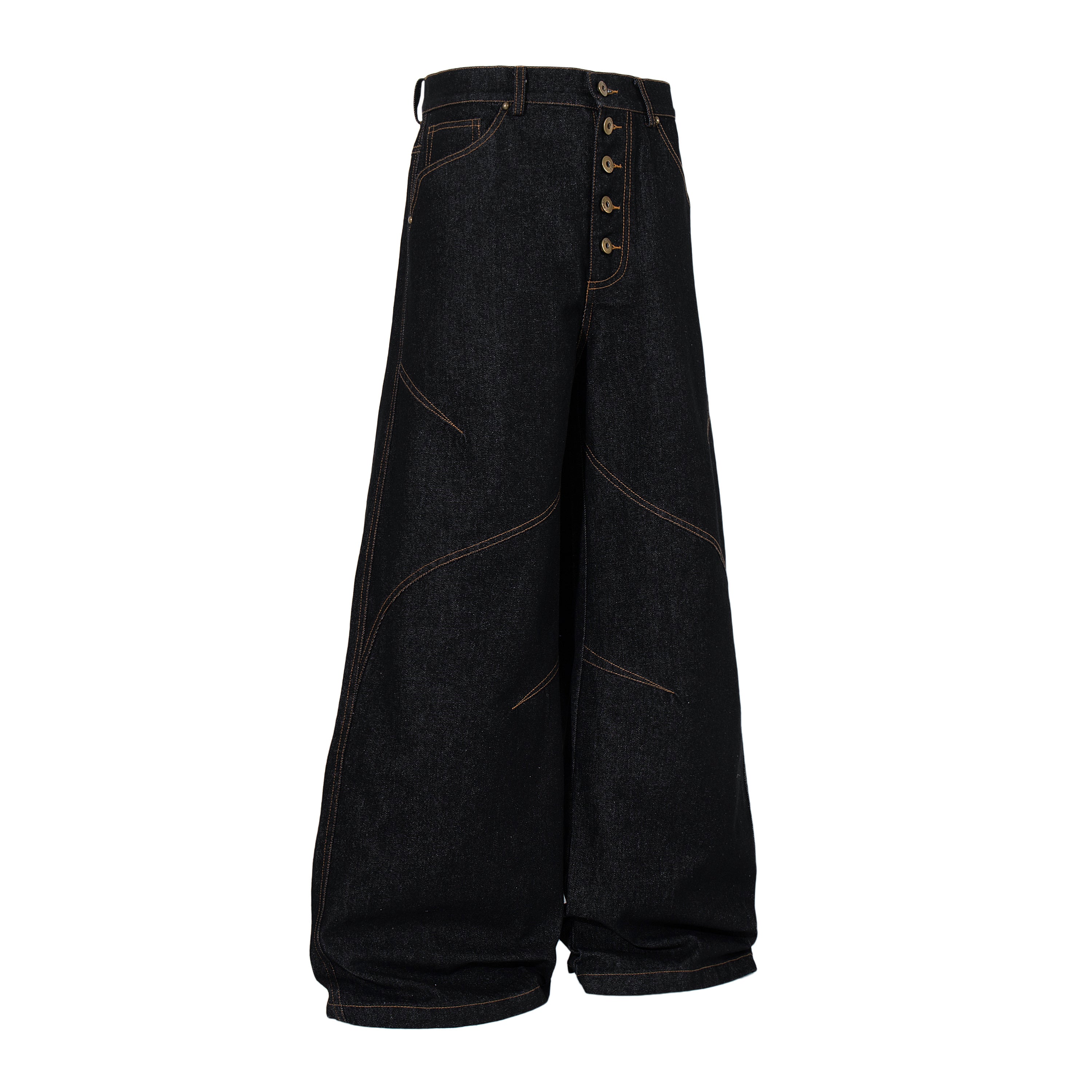 CapCabin Curved Panel Wide Leg Denim Pants
