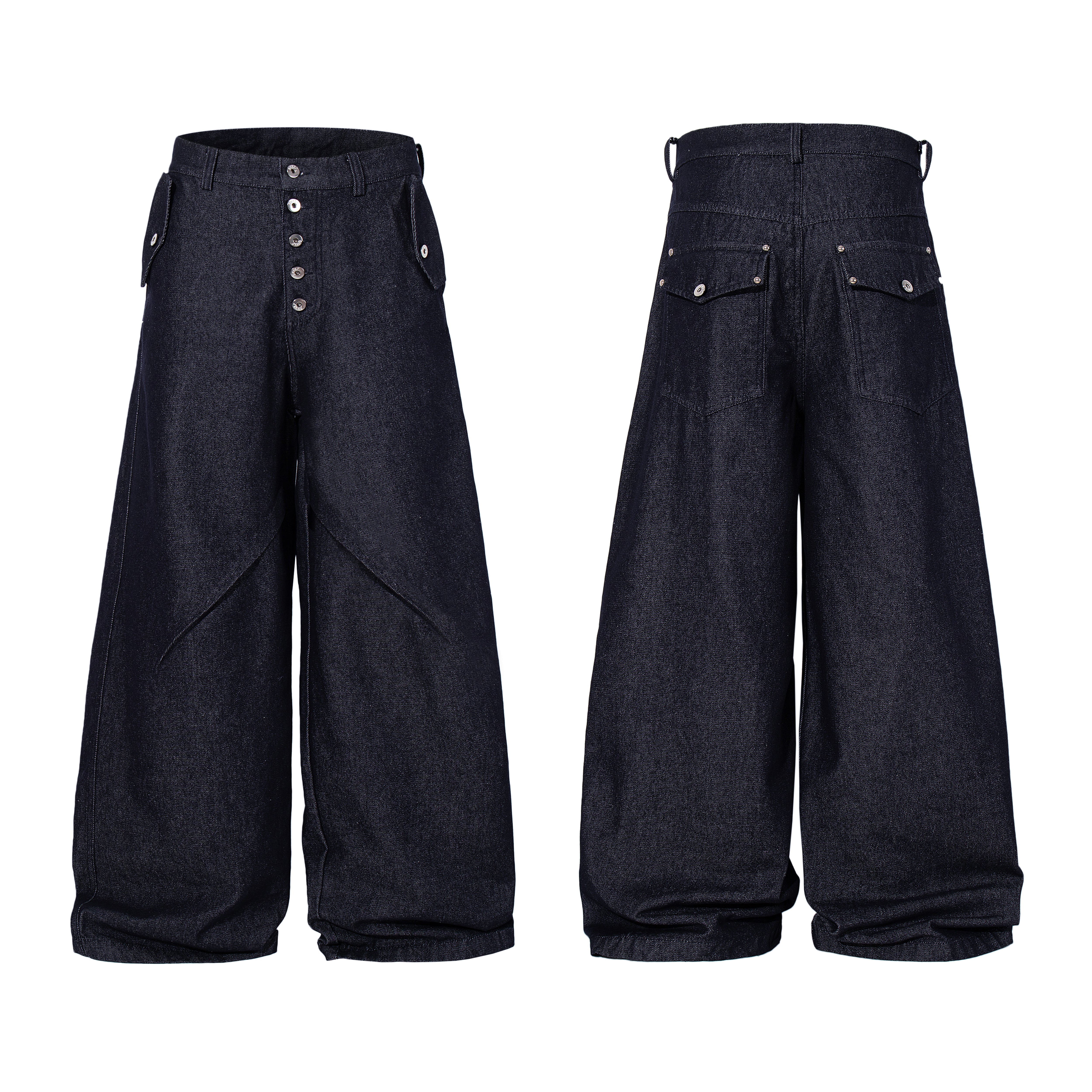 CapCabin Panel Construction Wide Leg Denim Pants