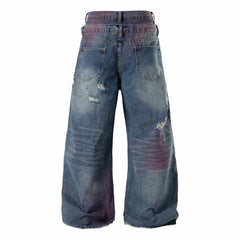 CapCabin Distressed Washed Wide-Leg Jeans