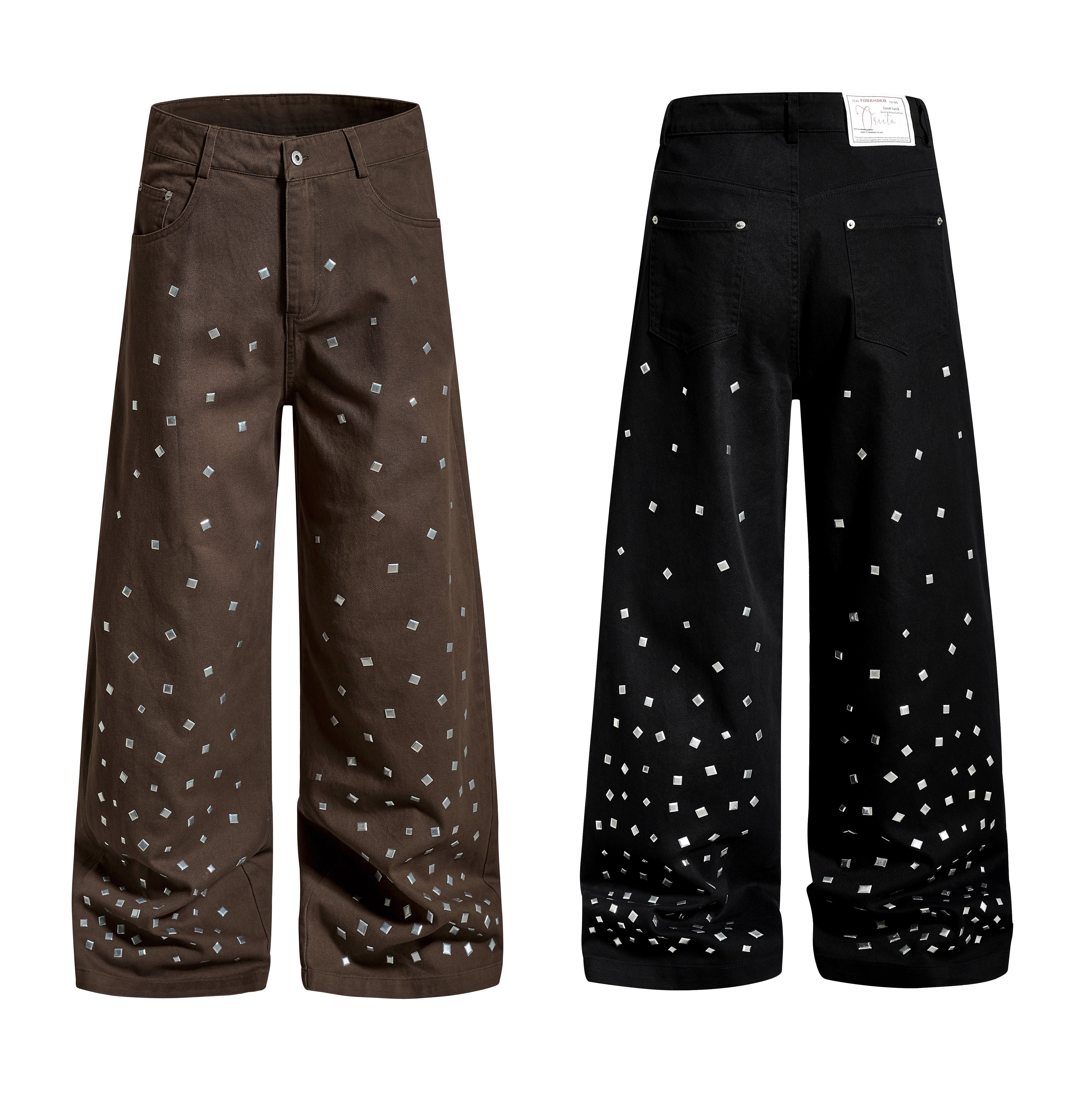 CapCabin Stud Detail Wide-Leg Pants