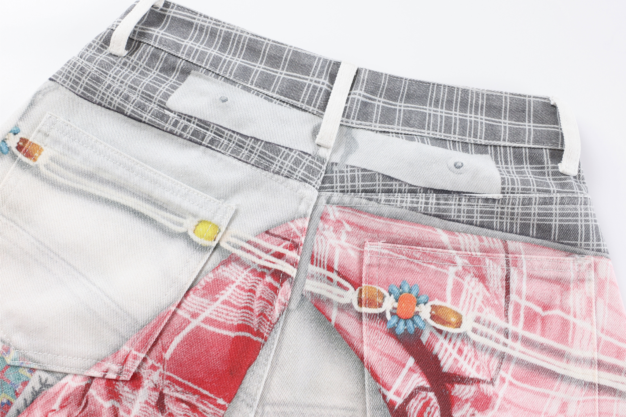 CapCabin Patchwork Double-Waist Denim Pants