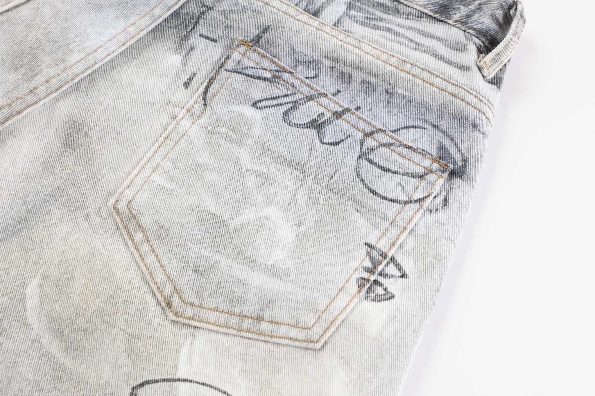 CapCabin Graffiti Washed Curved Denim Pants