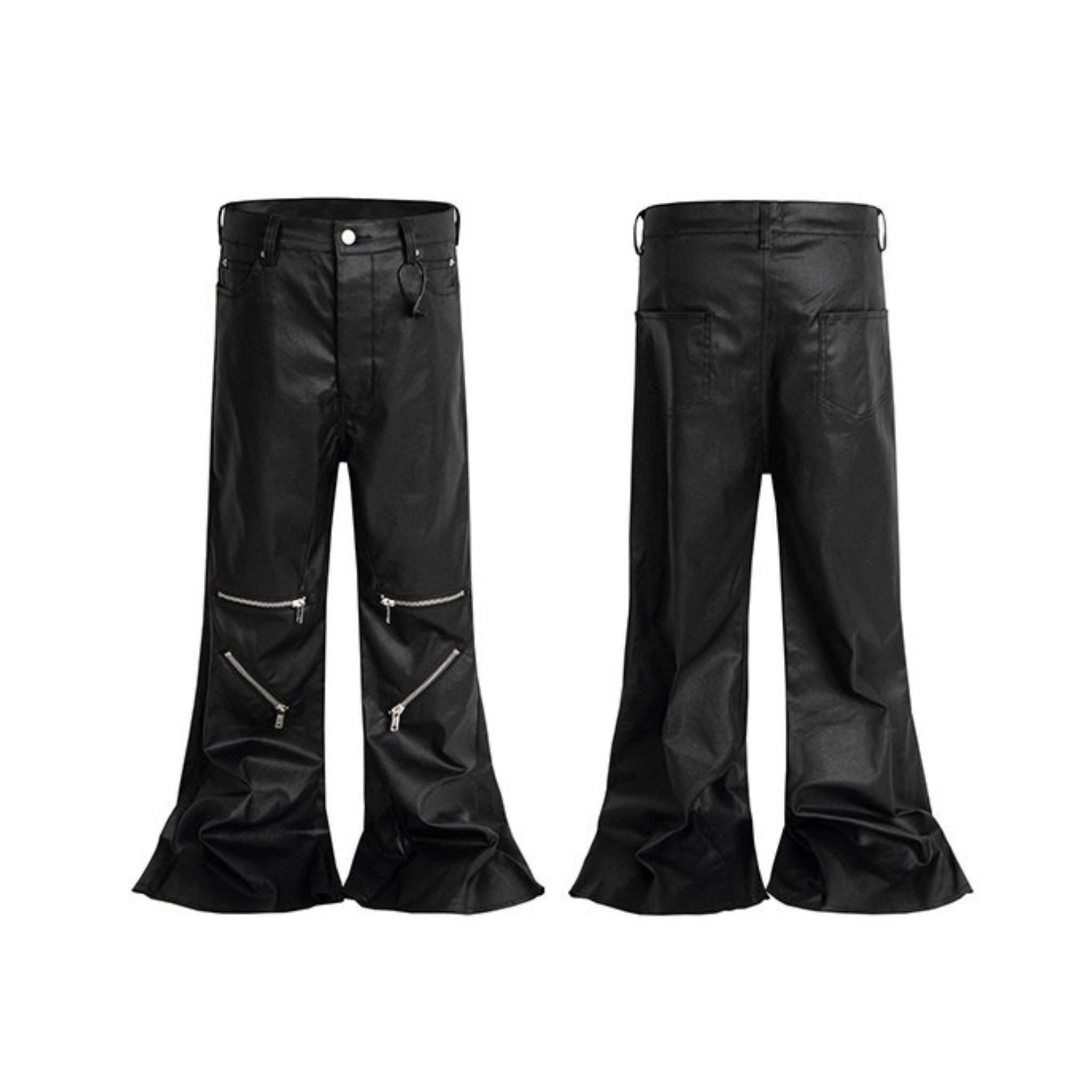 CapCabin Blade-Cut Zip Leather Pants