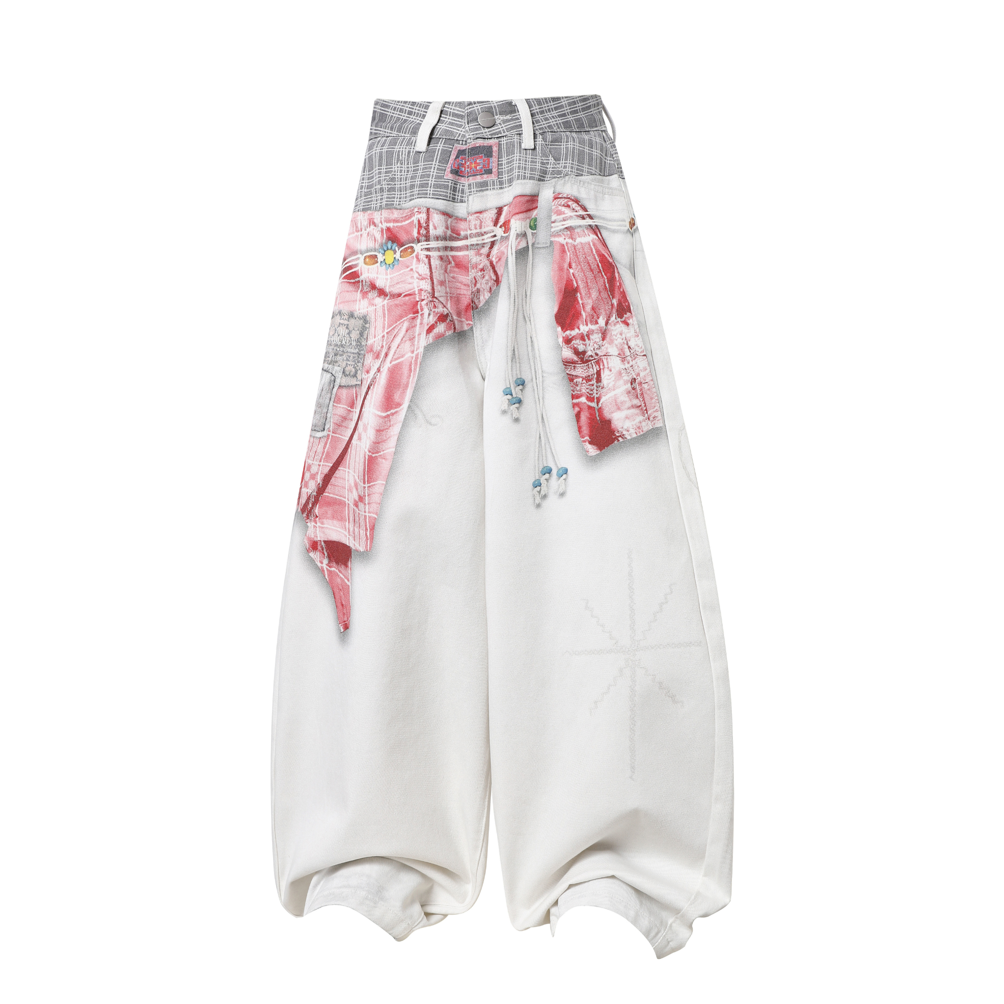 CapCabin Patchwork Double-Waist Denim Pants