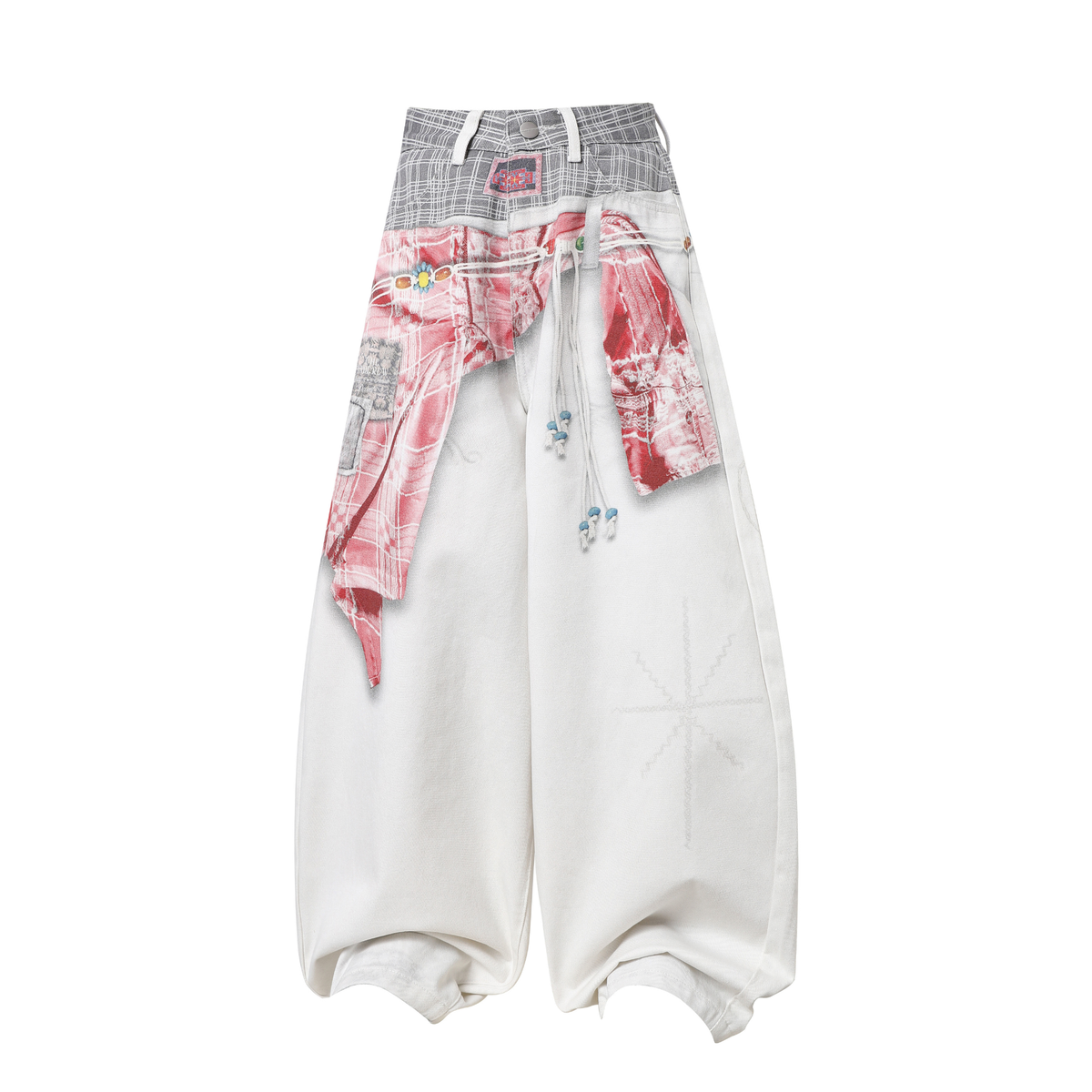 CapCabin Patchwork Double-Waist Denim Pants