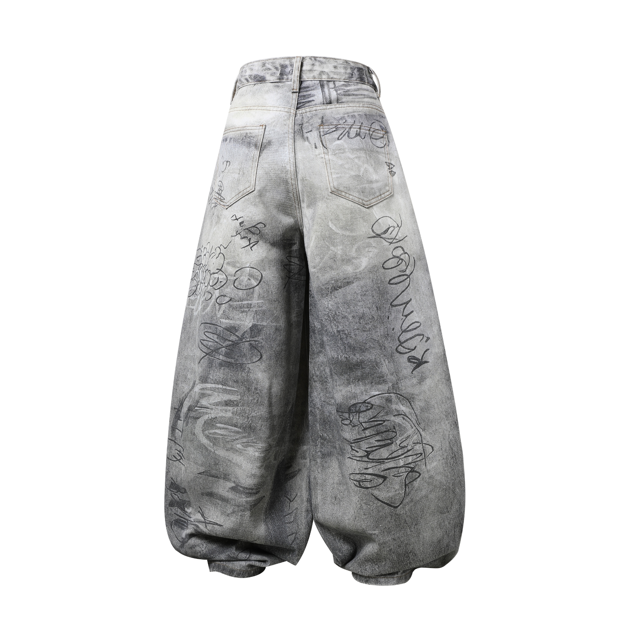 CapCabin Graffiti Washed Curved Denim Pants