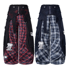 CapCabin Layered Plaid Panel Wide-Leg Pants