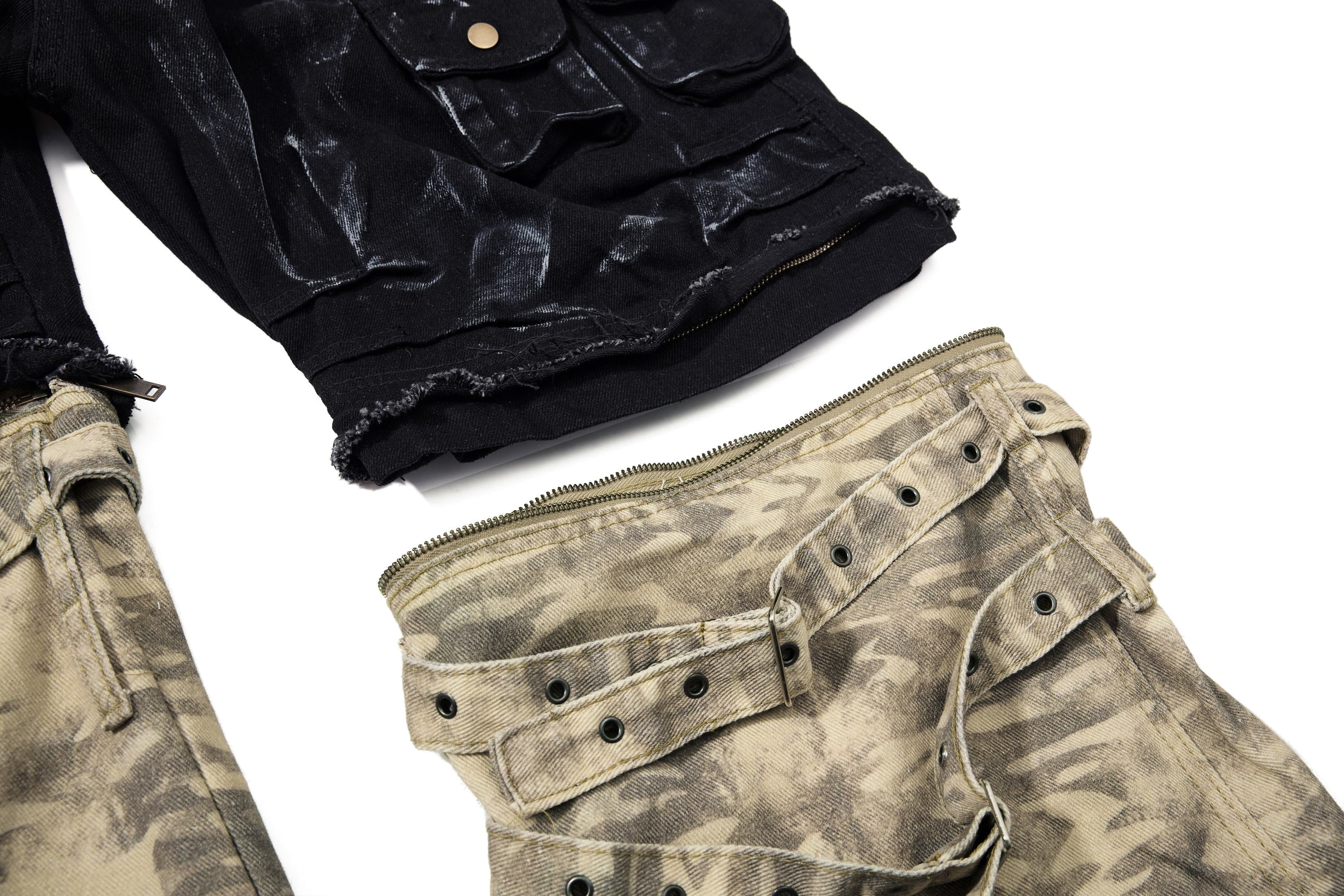 CapCabin Washed Utility Cargo Denim Pants