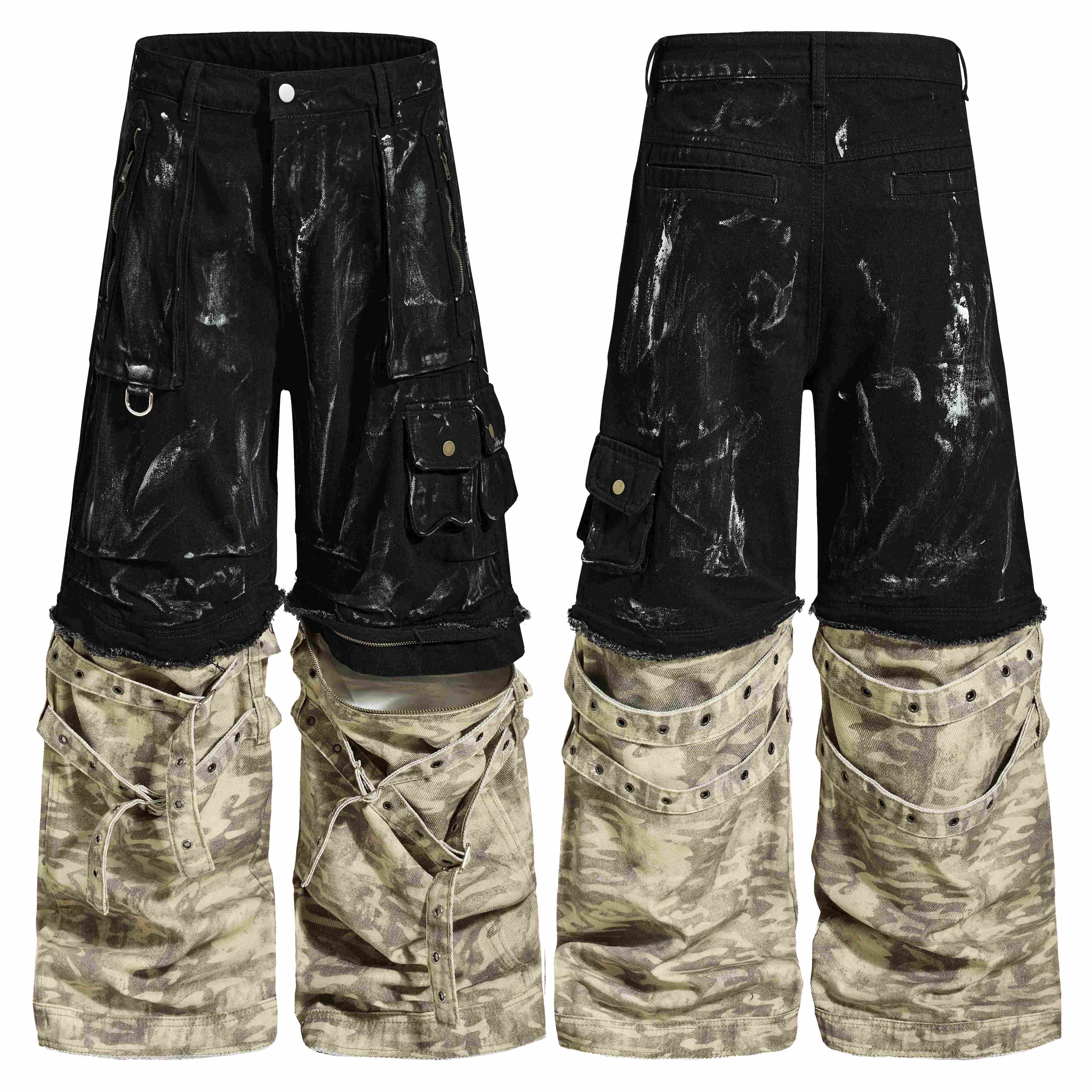 CapCabin Washed Utility Cargo Denim Pants