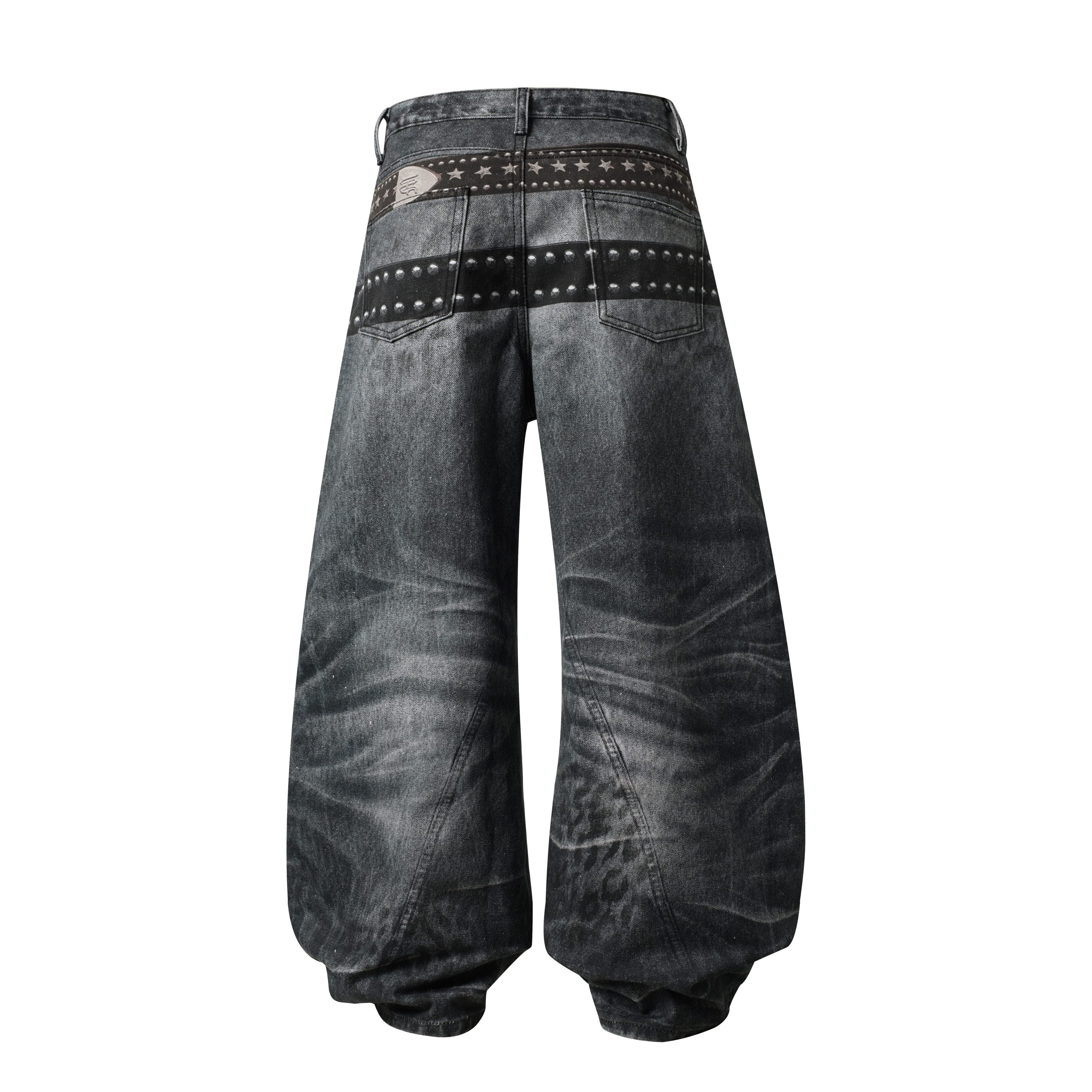 CapCabin Washed Studded Wide-Leg Jeans
