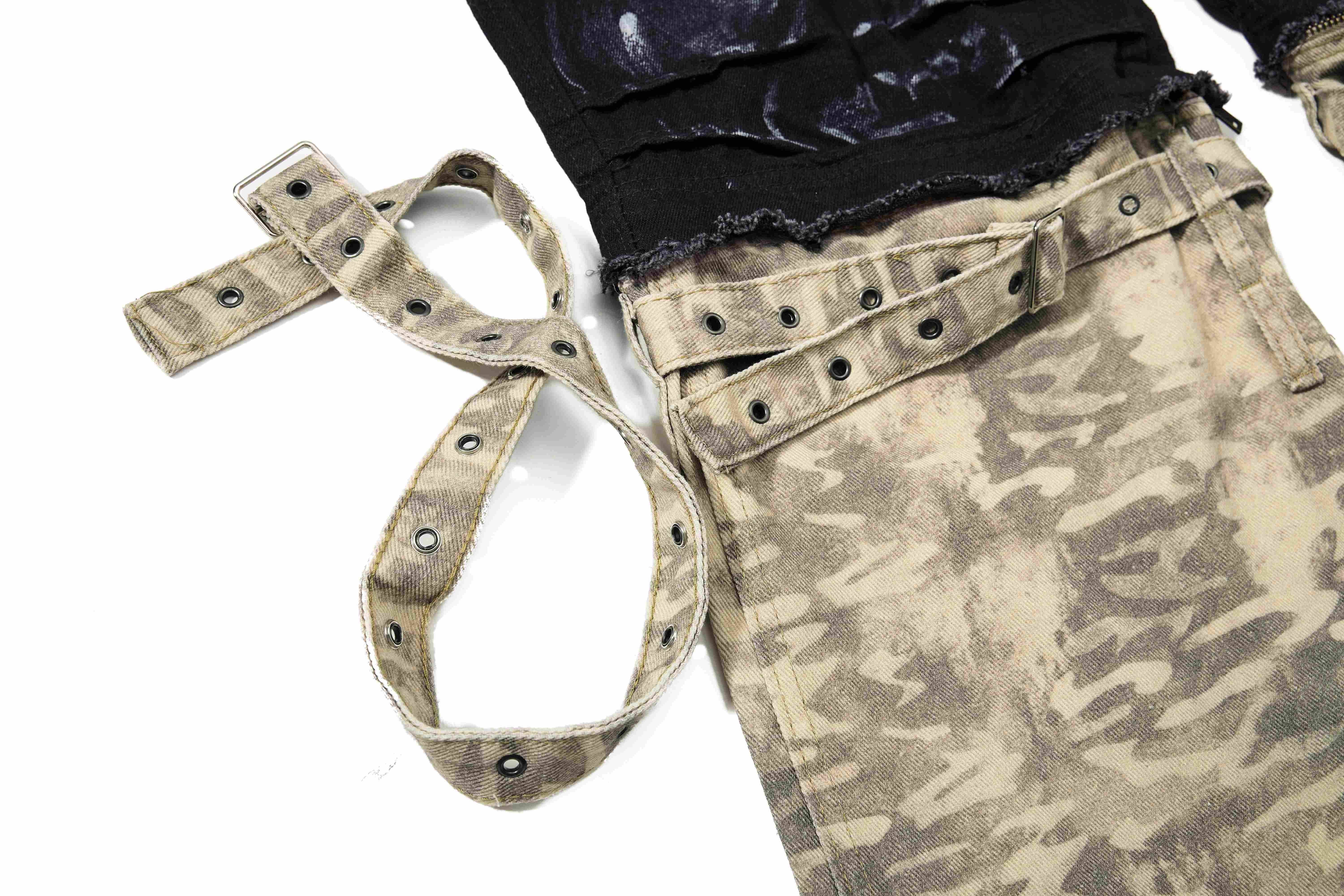 CapCabin Washed Utility Cargo Denim Pants
