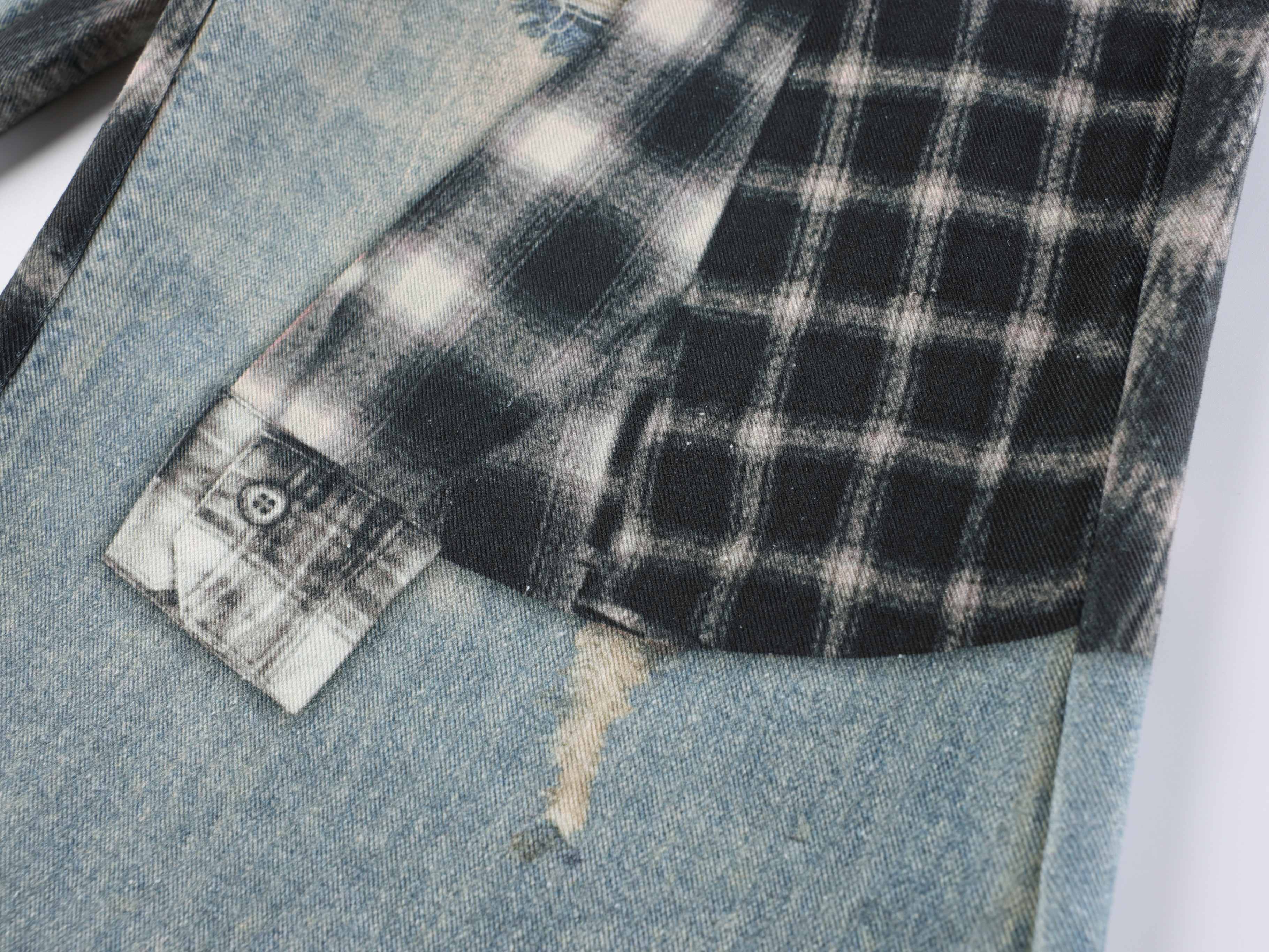 CapCabin “Layered Flannel Patchwork Balloon Jeans”