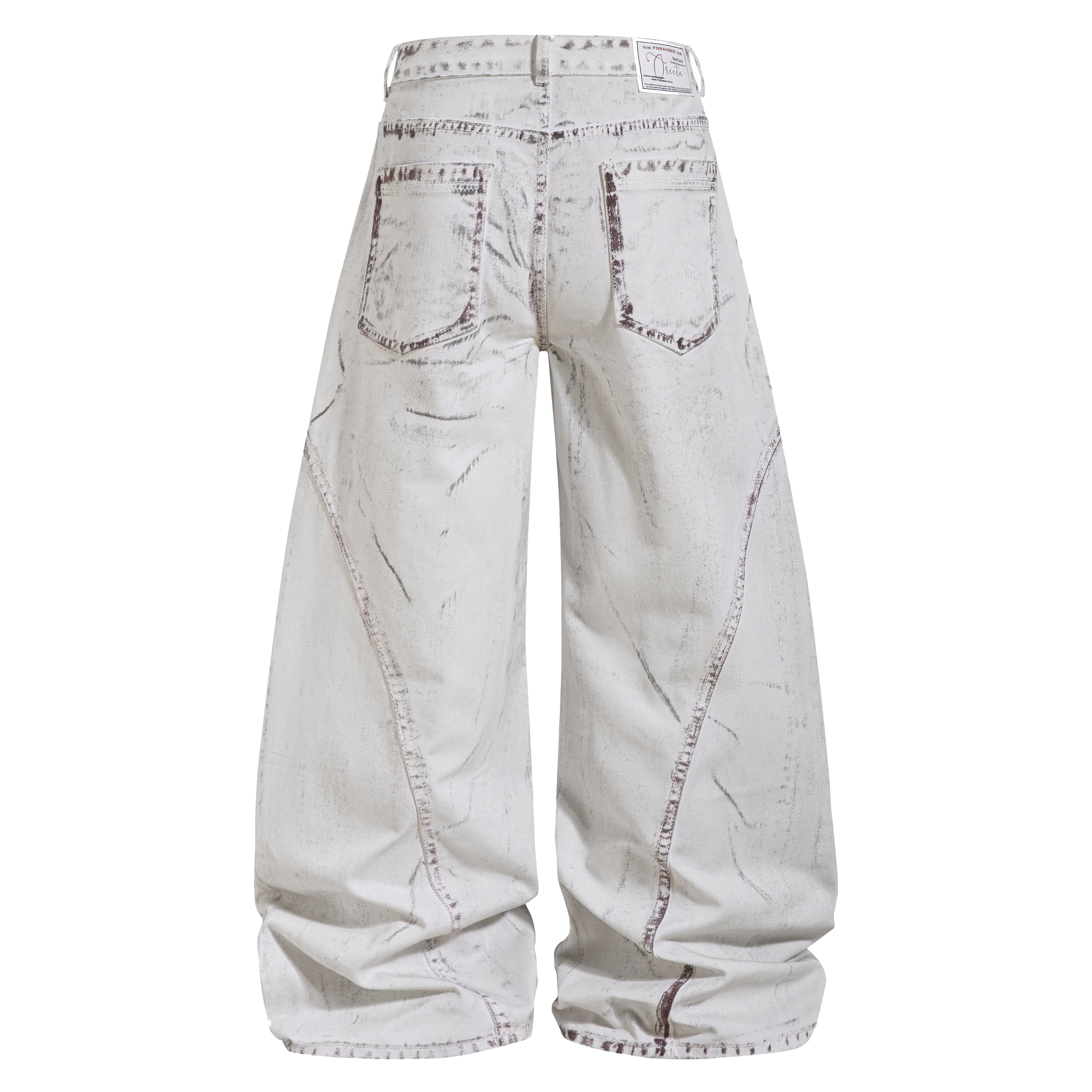 CapCabin Washed Panel Denim Pants