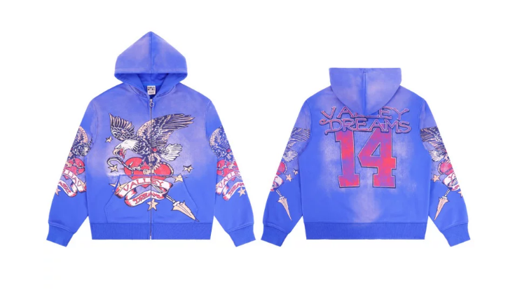 Vale Forever Vintage Eagle & Heart "14" Zip-Up Hoodie & Sweatpants Set - Blue