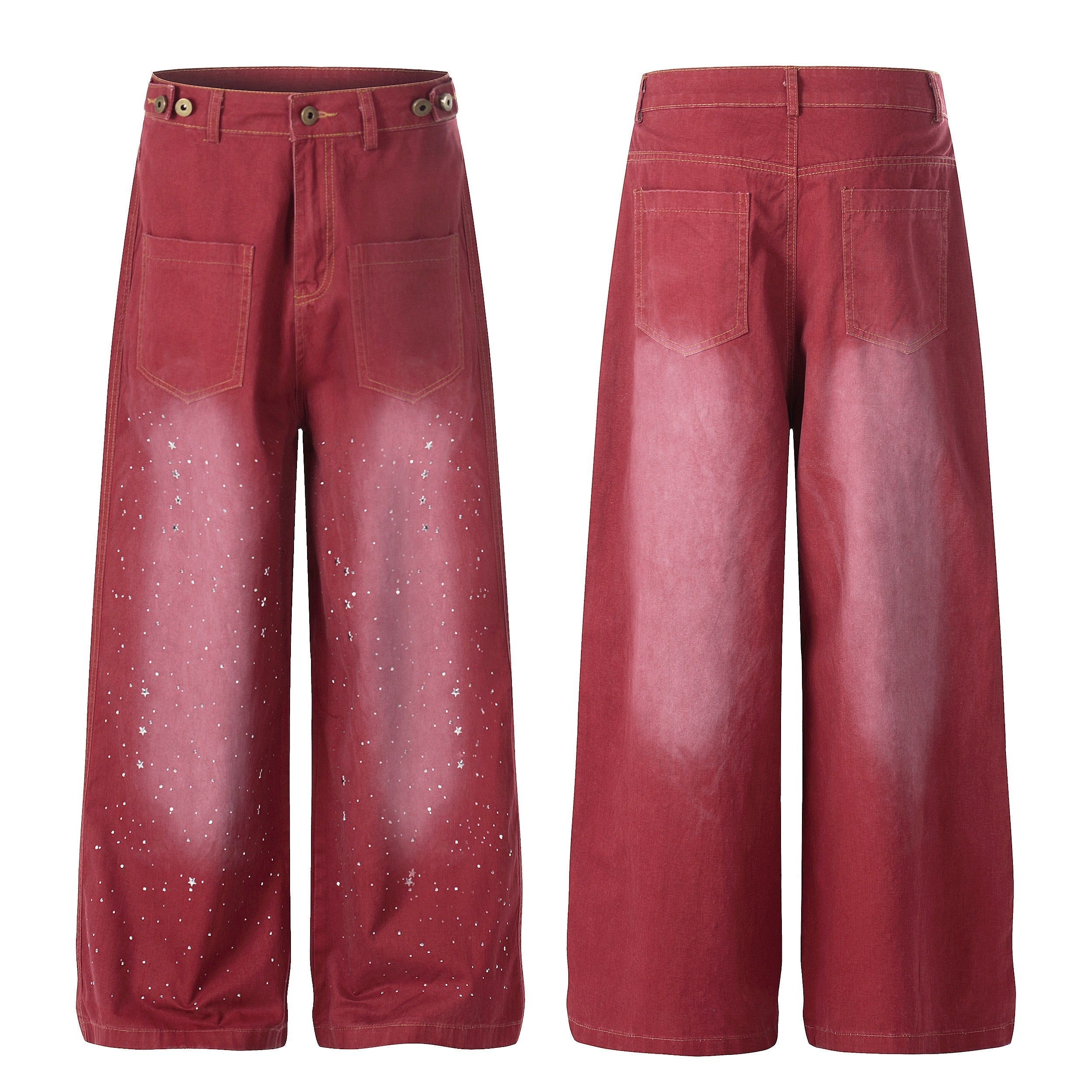 CapCabin “Vintage Red Splatter Wide-Leg Pants”