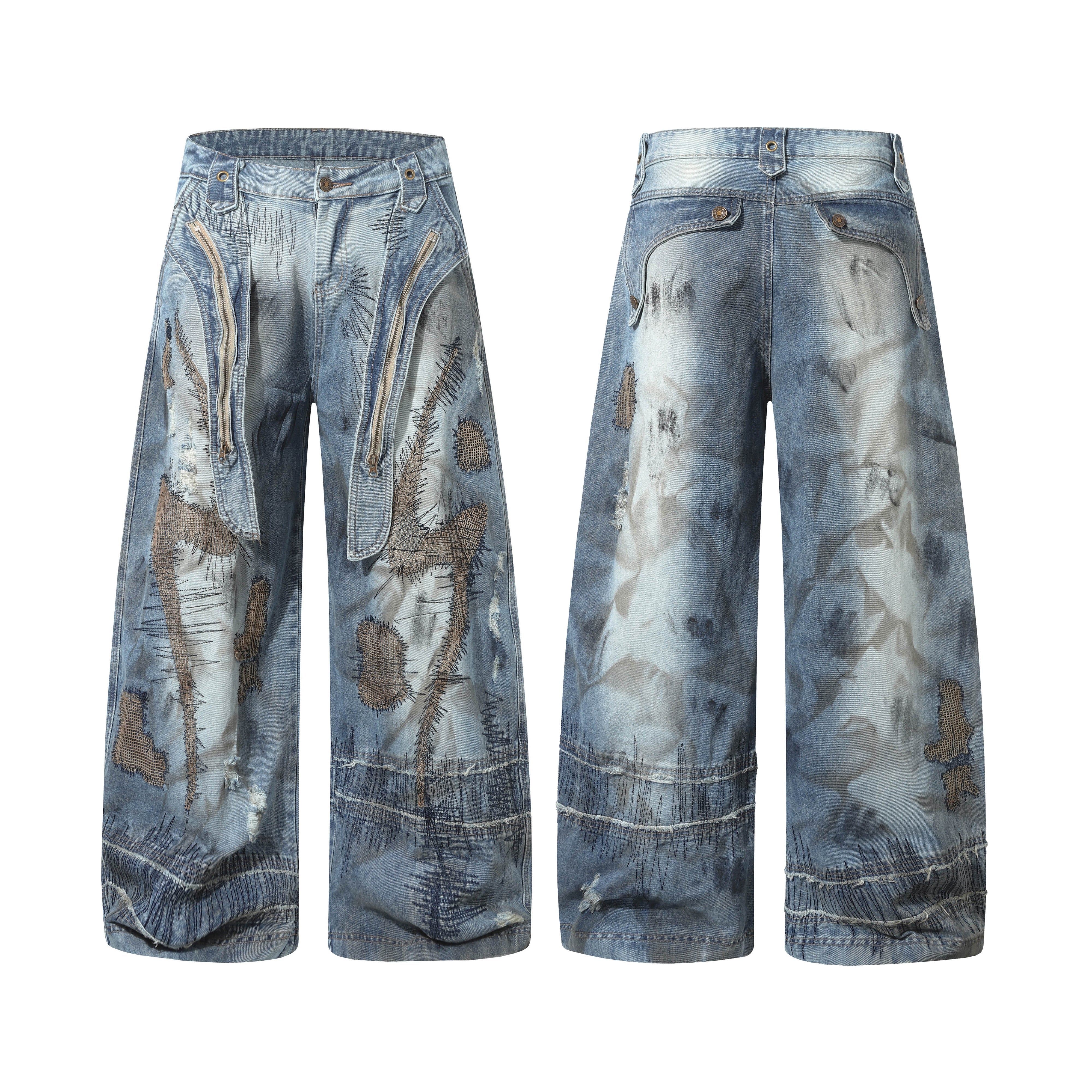 CapCabin Distressed Patchwork Denim Pants