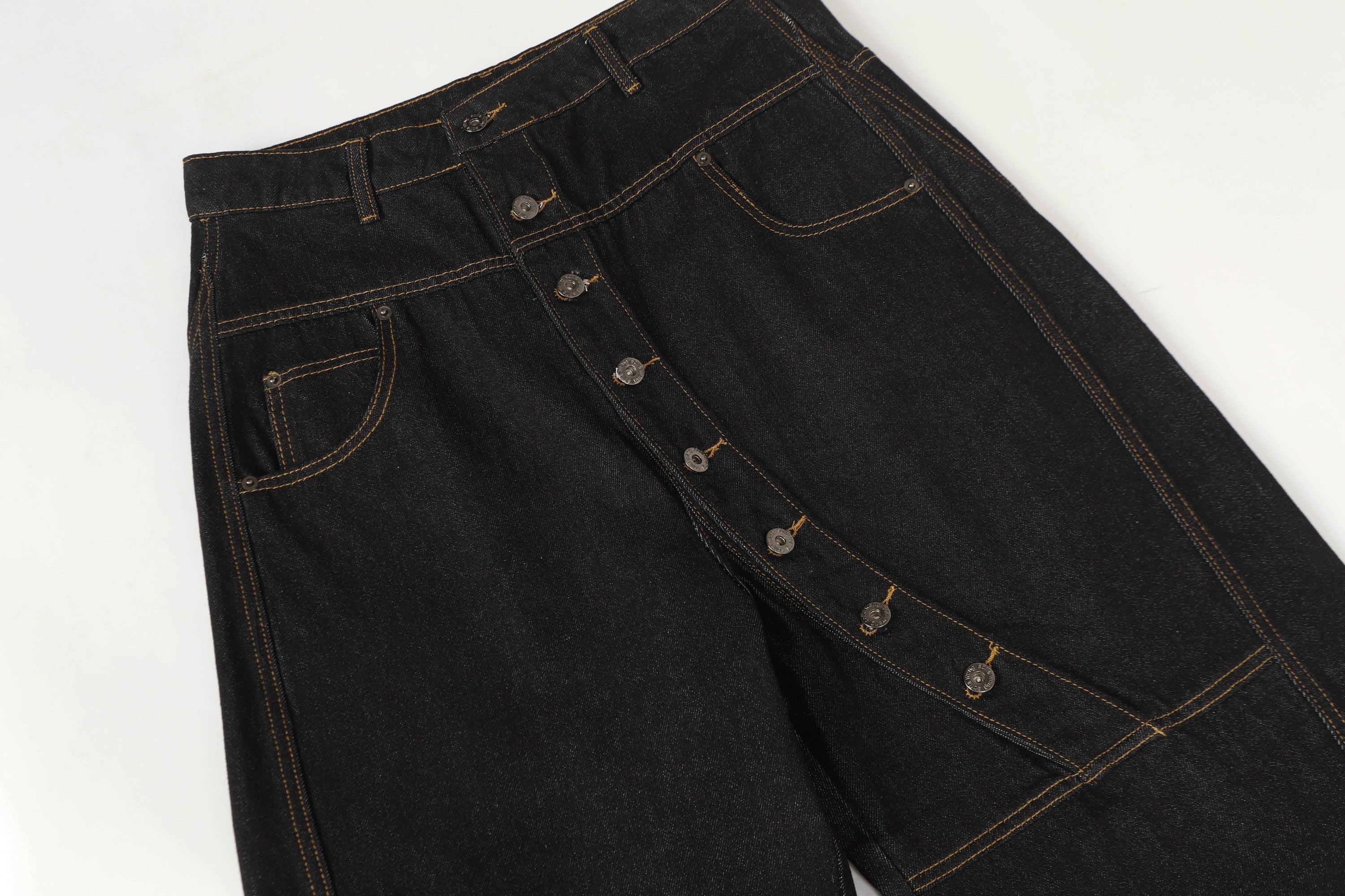 CapCabin Asymmetric Button Wide-Leg Denim Pants