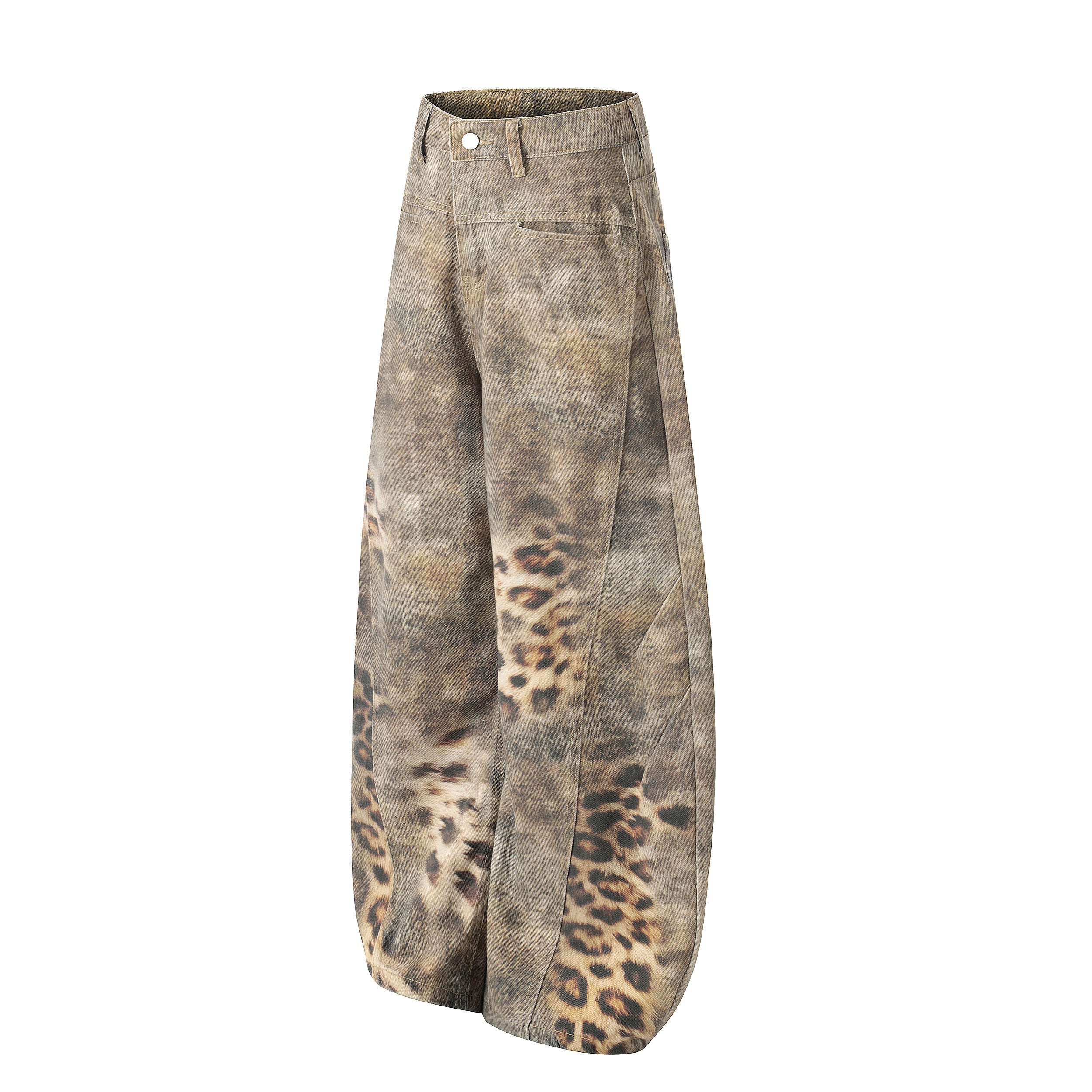 CapCabin Leopard Wash Wide-Leg Jeans