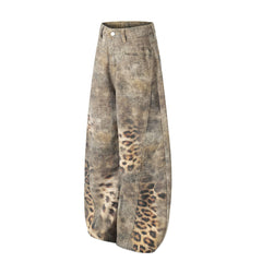 CapCabin Leopard Wash Wide-Leg Jeans