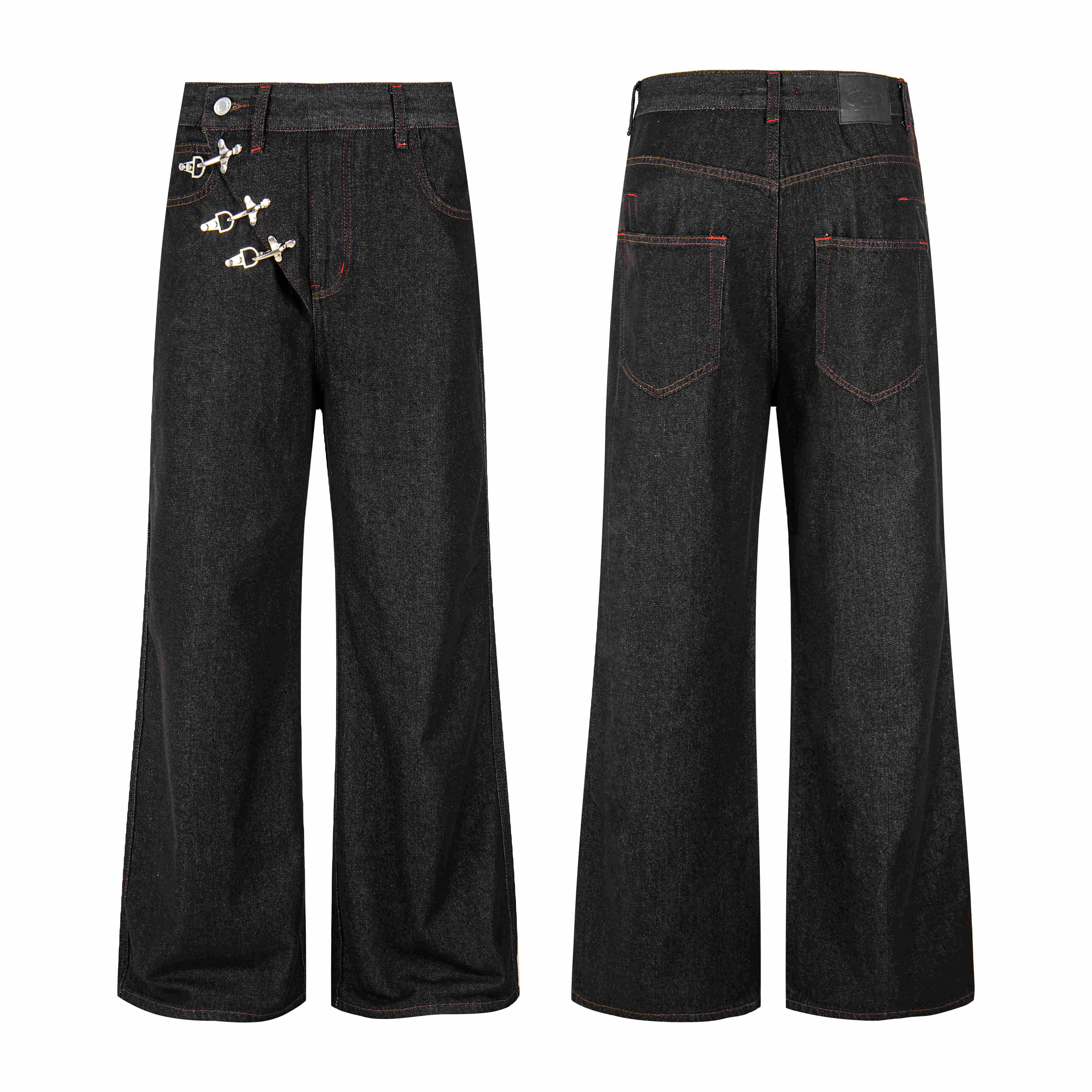 CapCabin Hook Closure Wide-Leg Denim Pants
