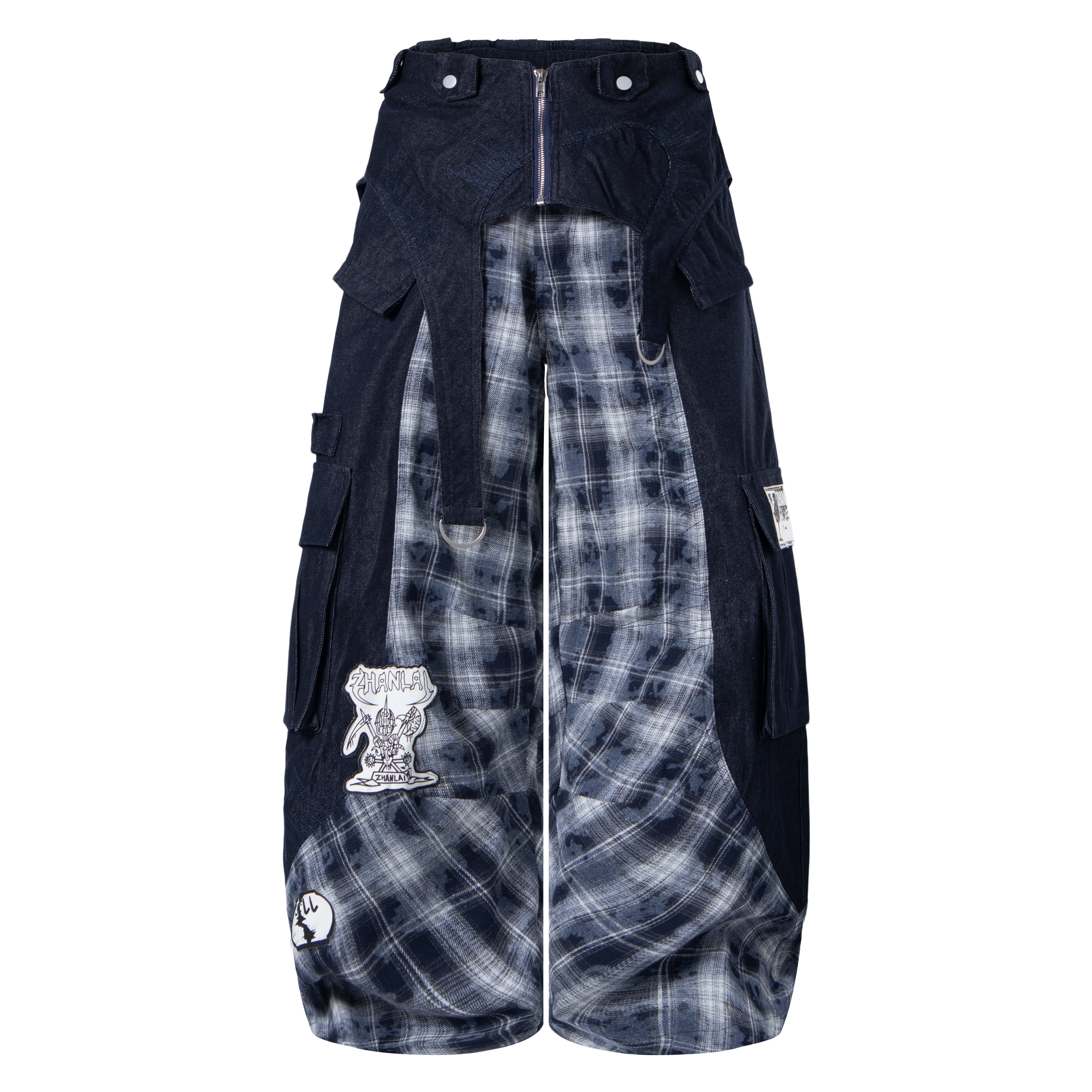 CapCabin Layered Plaid Panel Wide-Leg Pants