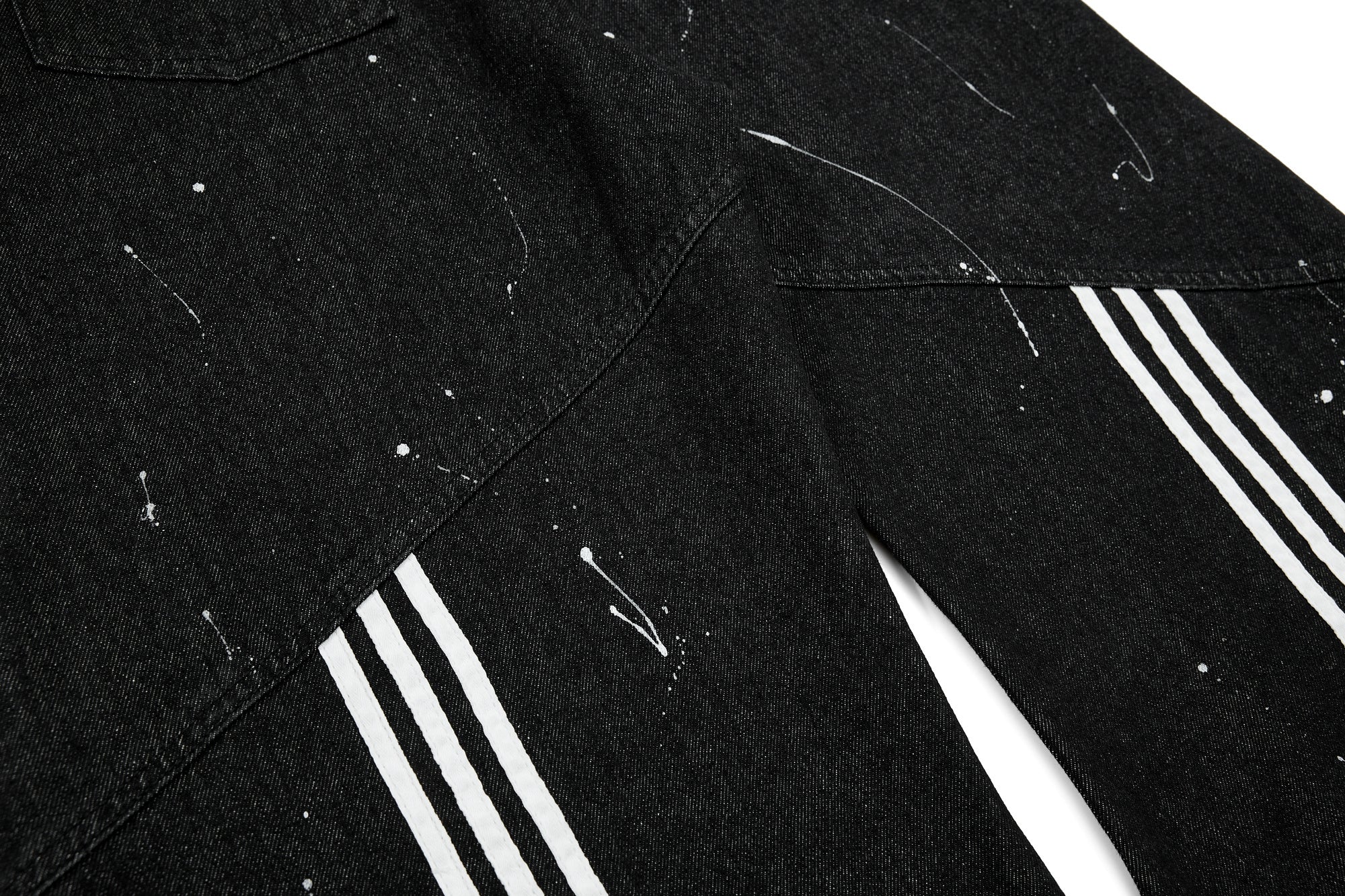 CapCabin Stripe Panel Paint-Splatter Wide-Leg Jeans