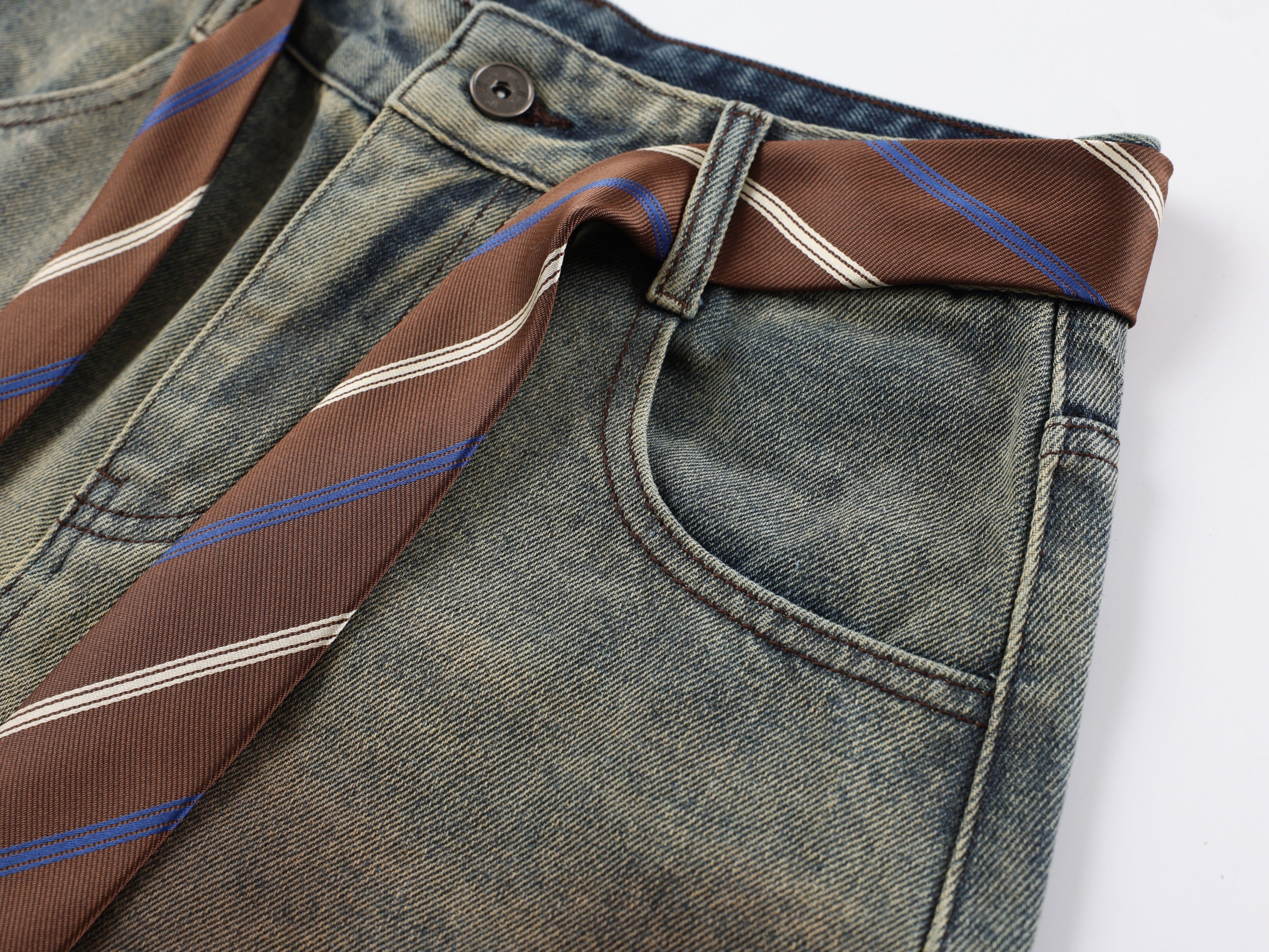 CapCabin Tie-Waist Wide-Leg Denim Pants