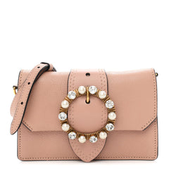 Goatskin Madras Soft Calfskin Crystal Pearl Embellished Shoulder Bag Orchidea