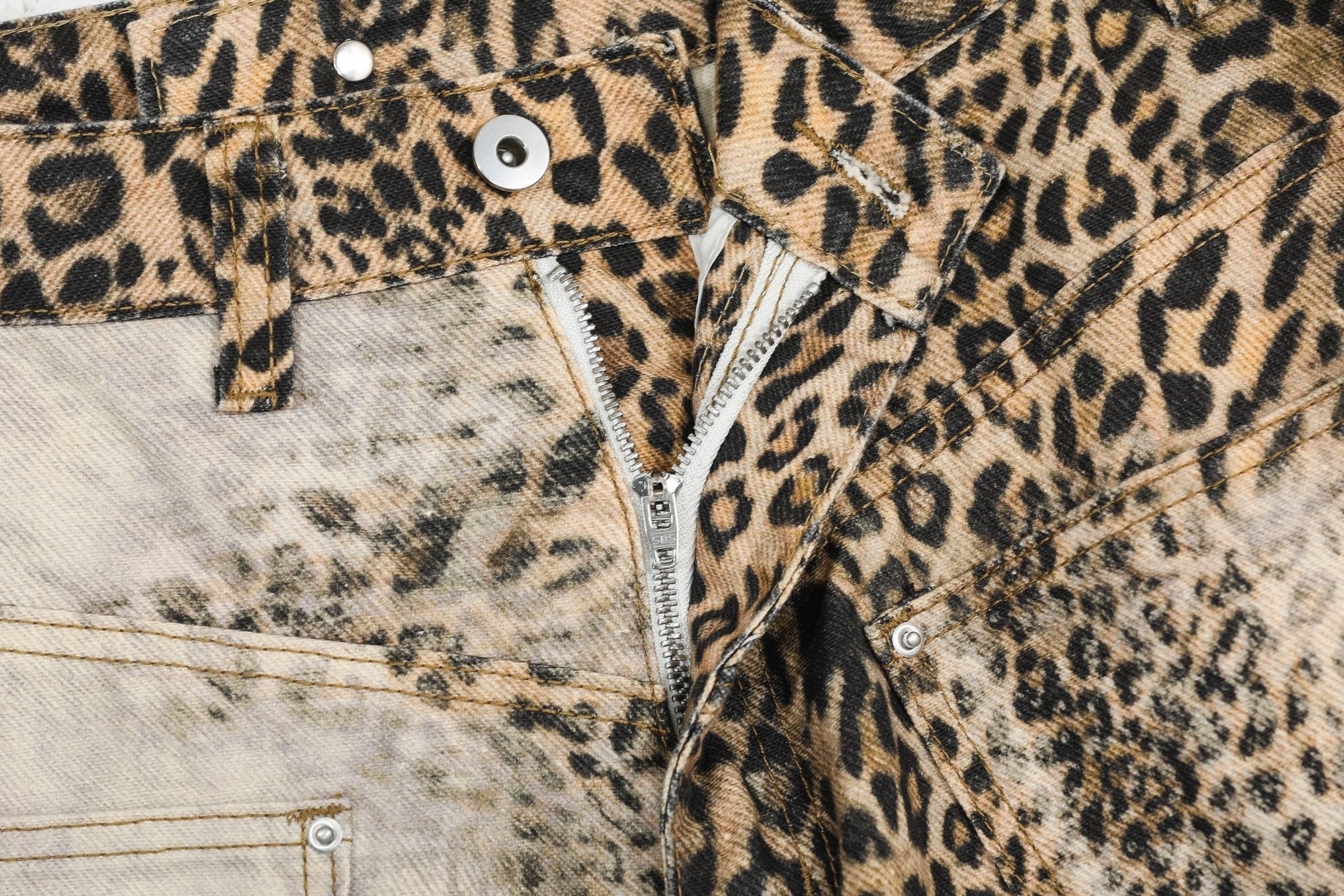CapCabin “Leopard Fur-Trim Wide-Leg Jeans”