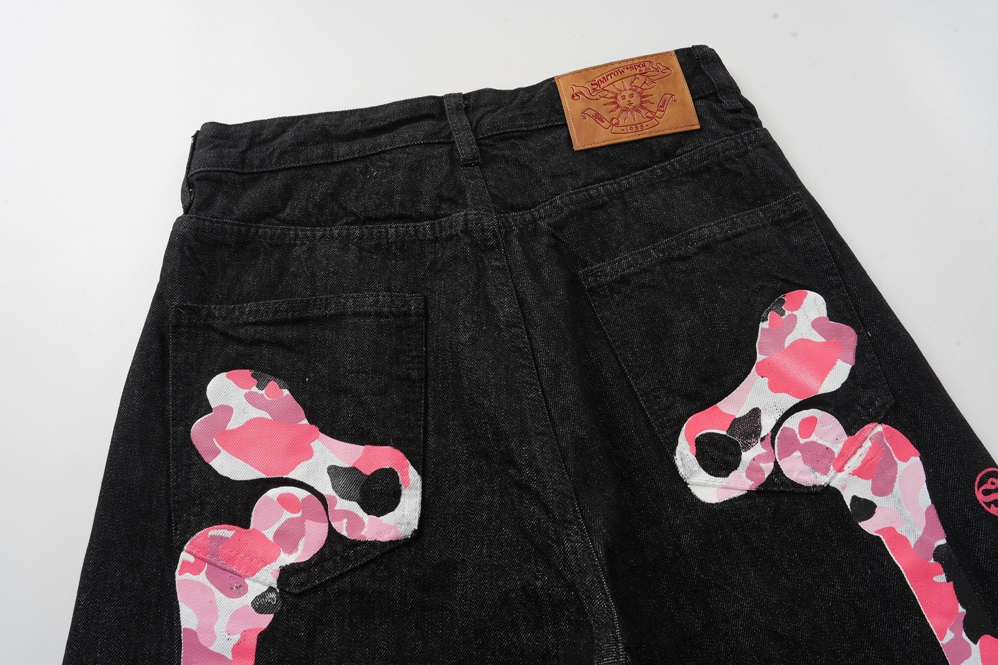 CapCabin Skeleton Graphic Wide-Leg Denim Pants