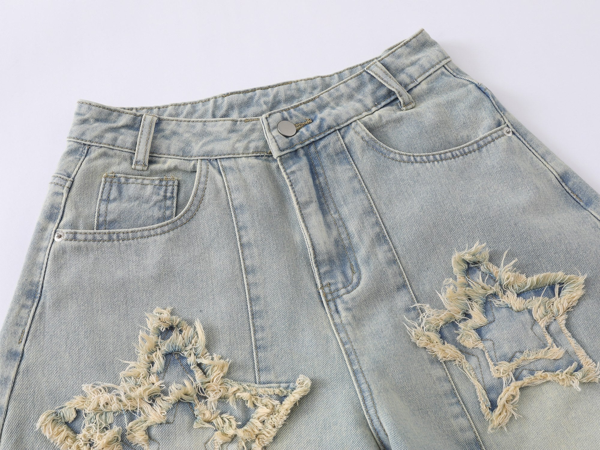 CapCabin “Star Distressed Wide-Leg Jeans”