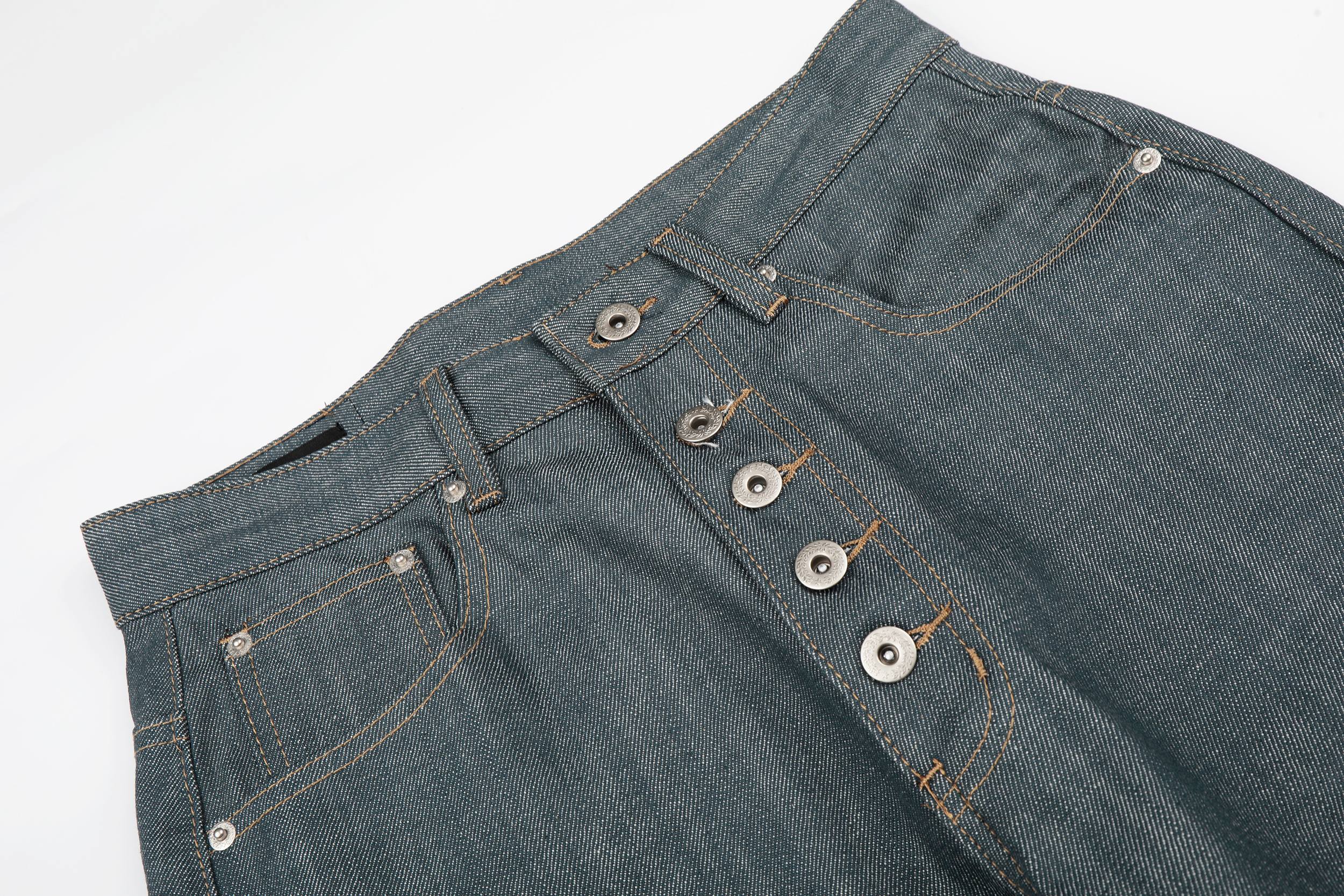 CapCabin “Washed Grey Button Denim Jeans”