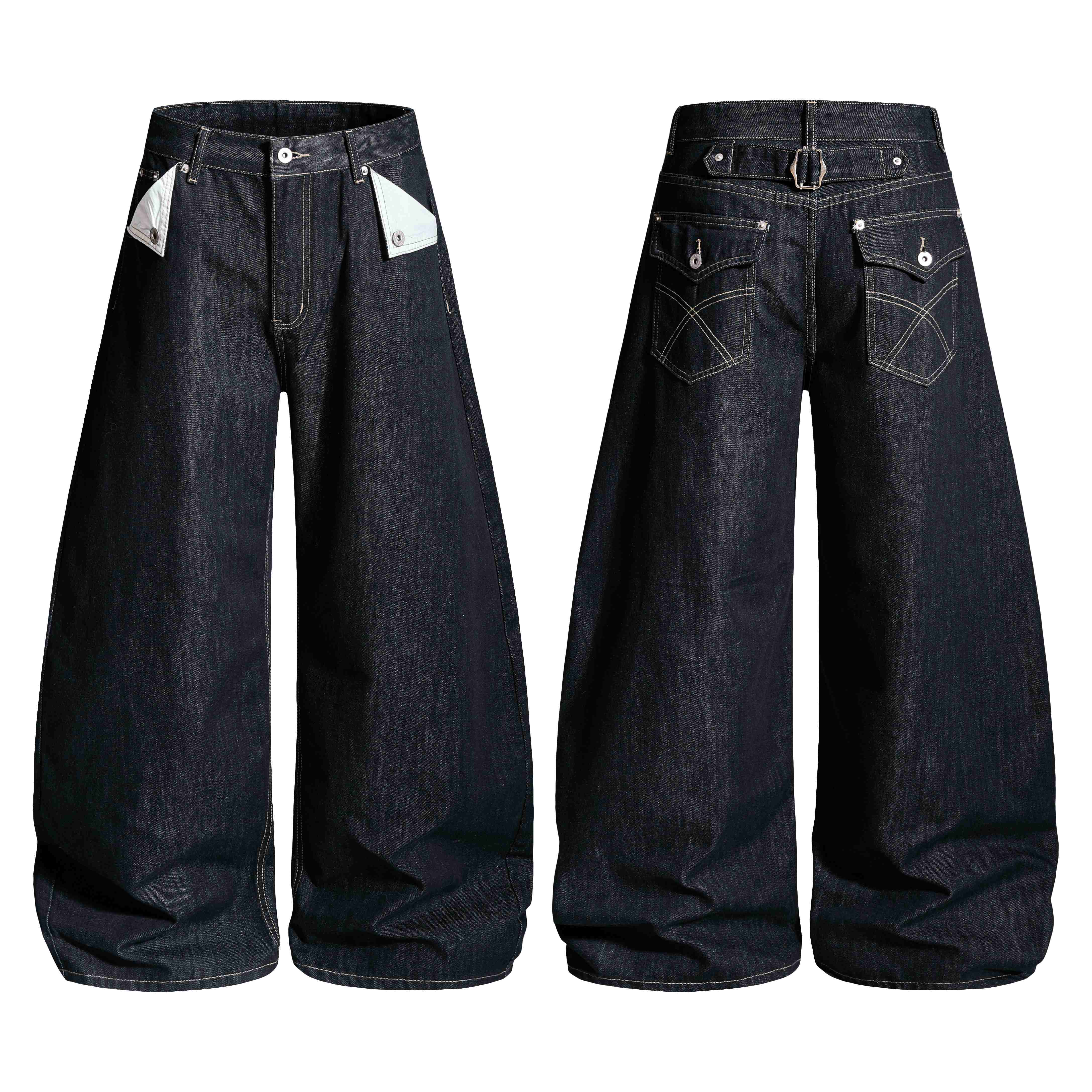 CapCabin Buckle Detail Wide-Leg Denim Pants