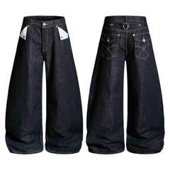 CapCabin Buckle Detail Wide-Leg Denim Pants