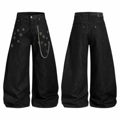 CapCabin Rivet Chain Wide-Leg Denim Pants