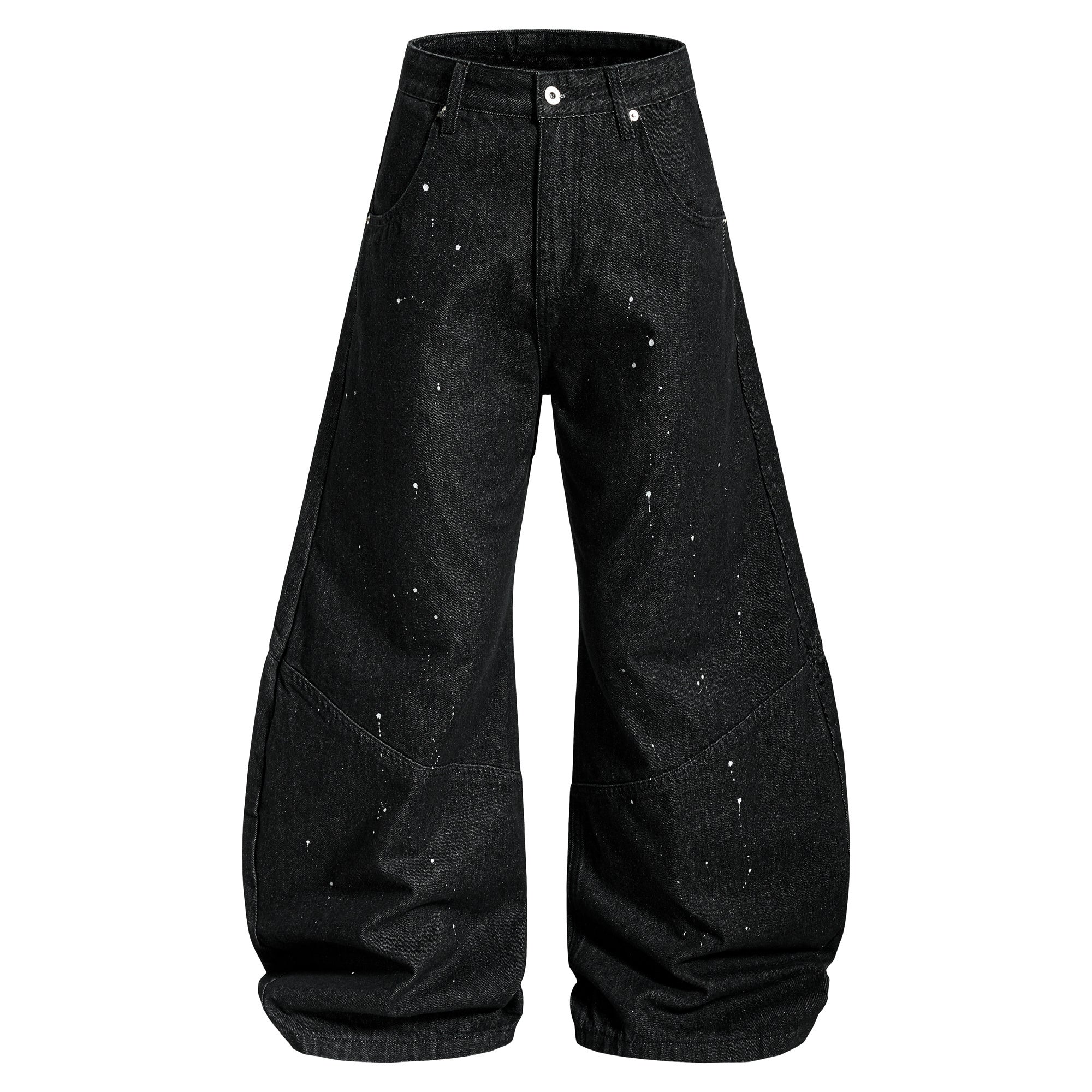 CapCabin Stripe Panel Paint-Splatter Wide-Leg Jeans