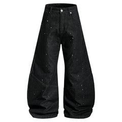 CapCabin Stripe Panel Paint-Splatter Wide-Leg Jeans