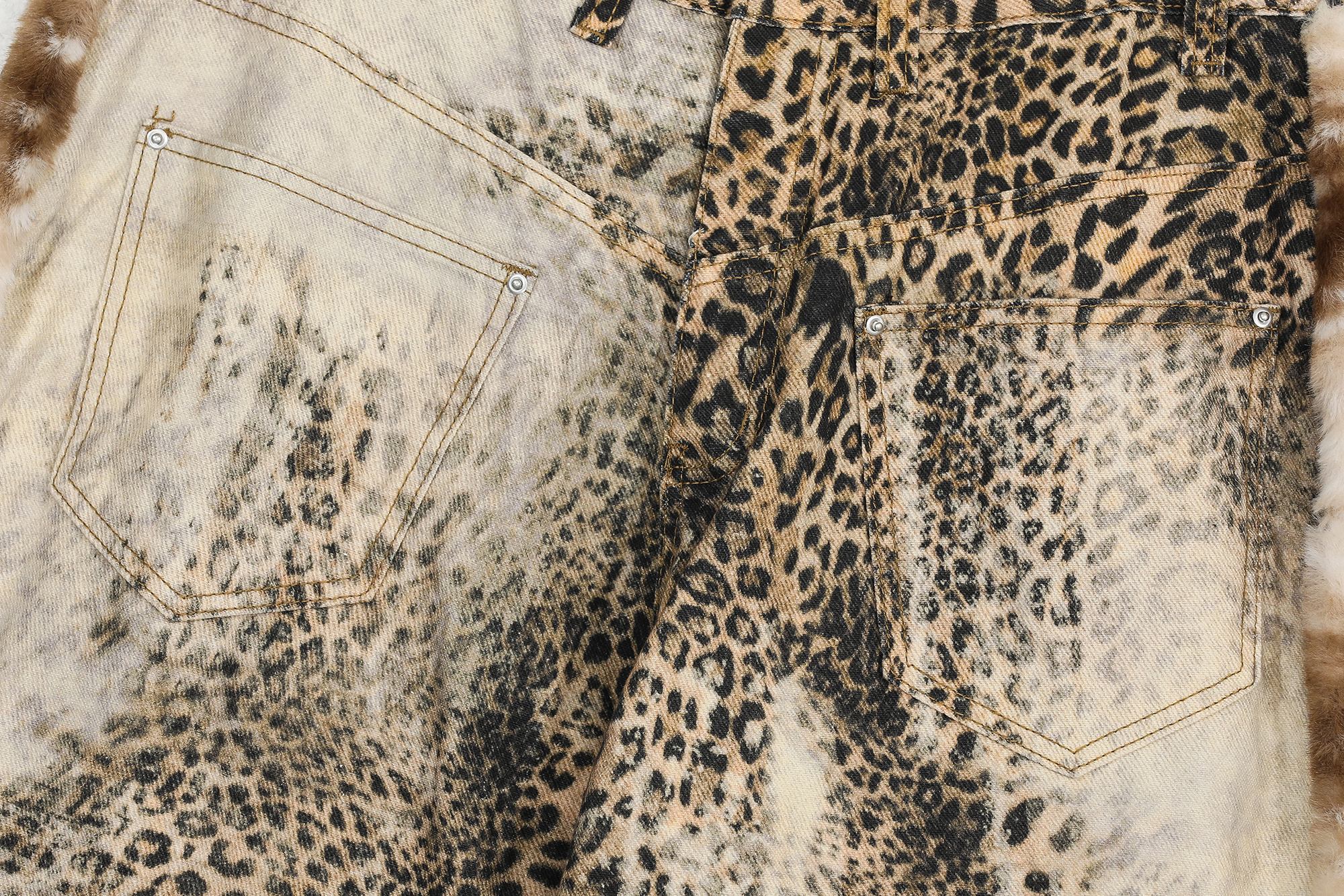 CapCabin “Leopard Fur-Trim Wide-Leg Jeans”