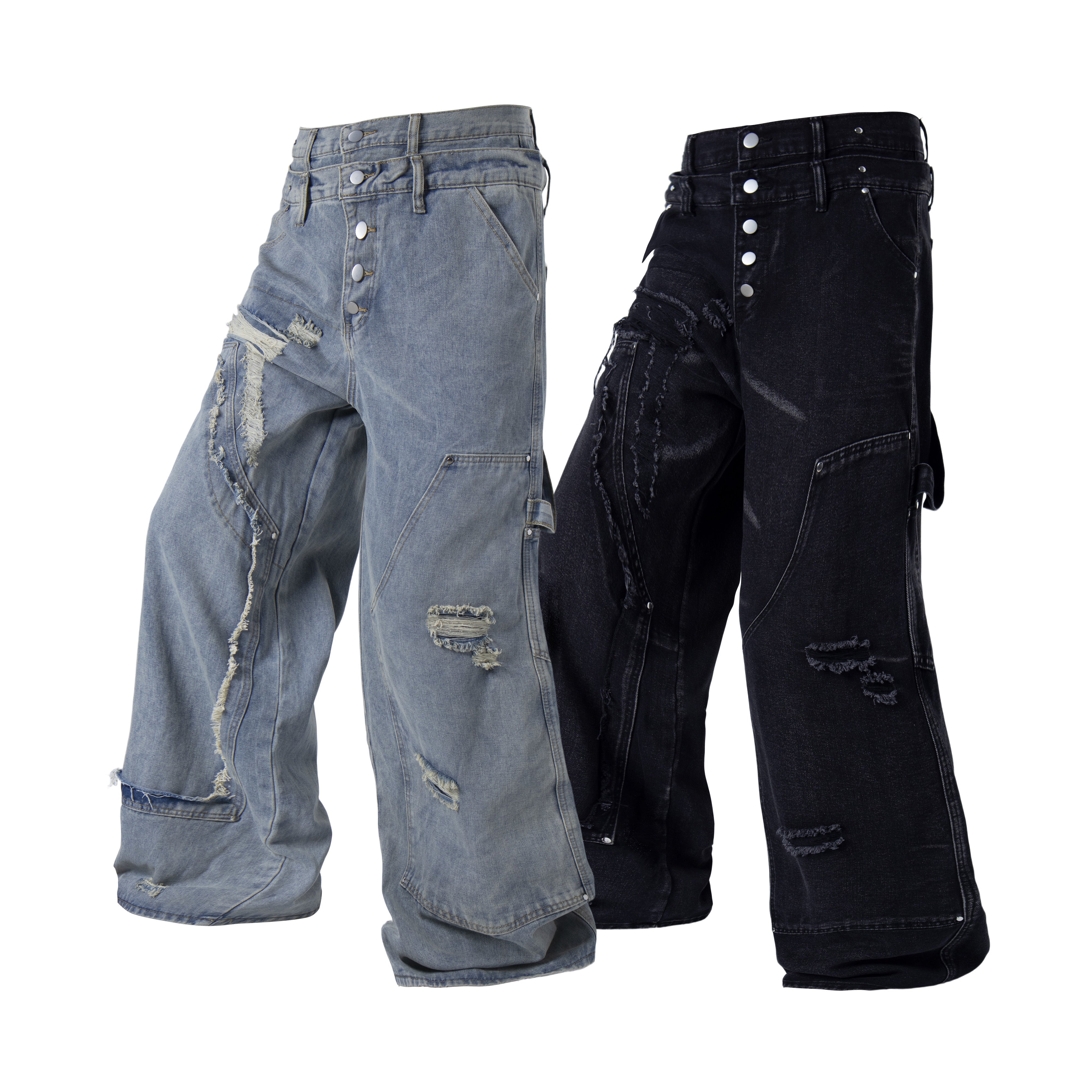 CapCabin Distressed Panel Denim Pants