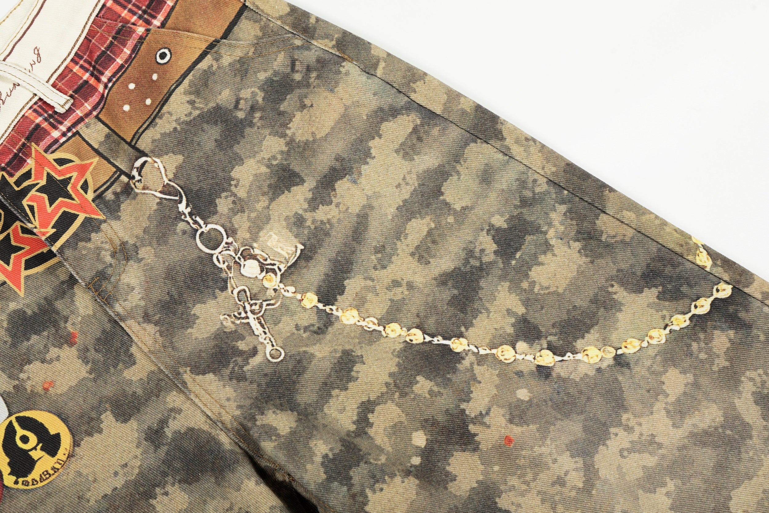 CapCabin Camo Patchwork Wide-Leg Denim Pants