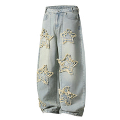 CapCabin “Star Distressed Wide-Leg Jeans”